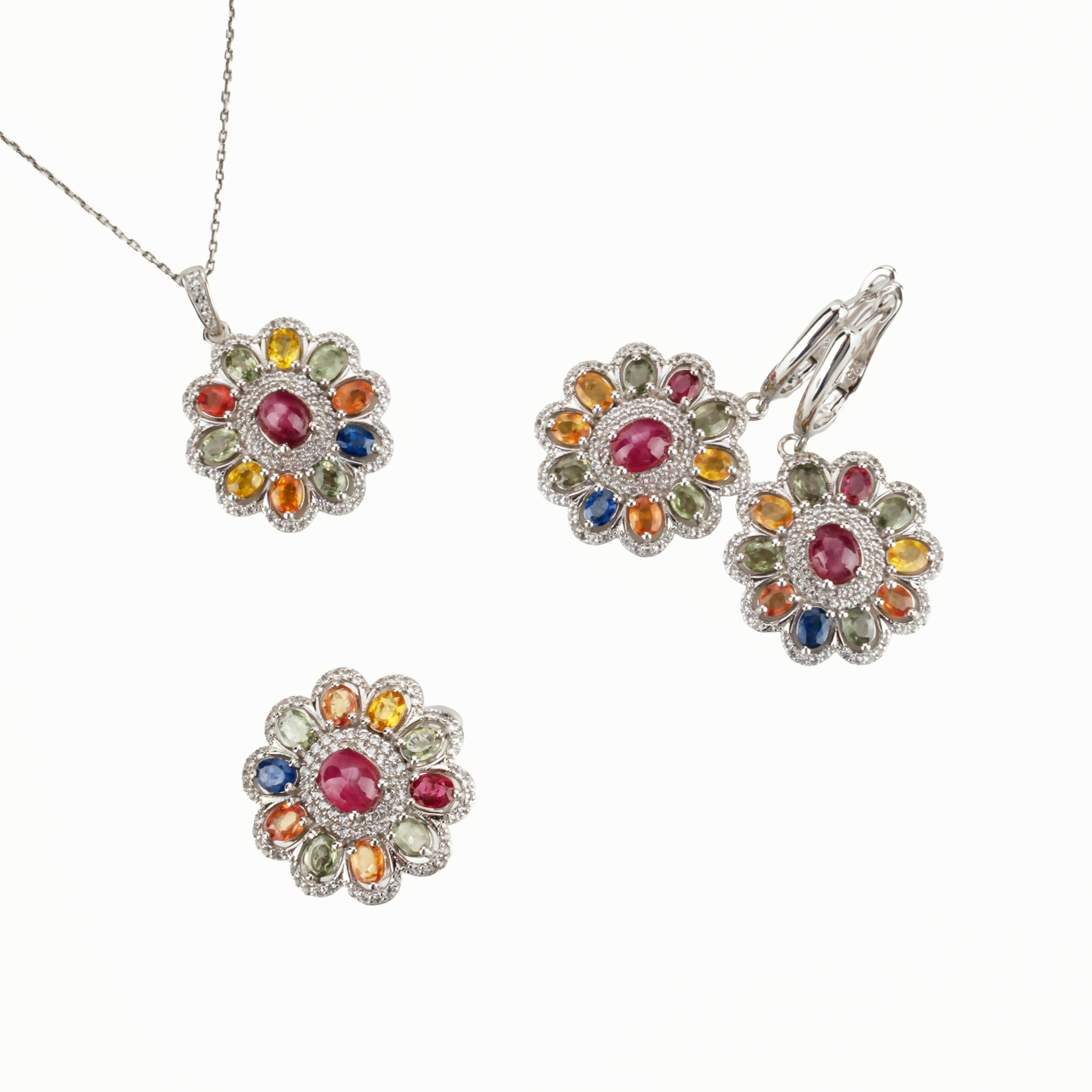 Yakut Safir Doğaltaş Gümüş Set