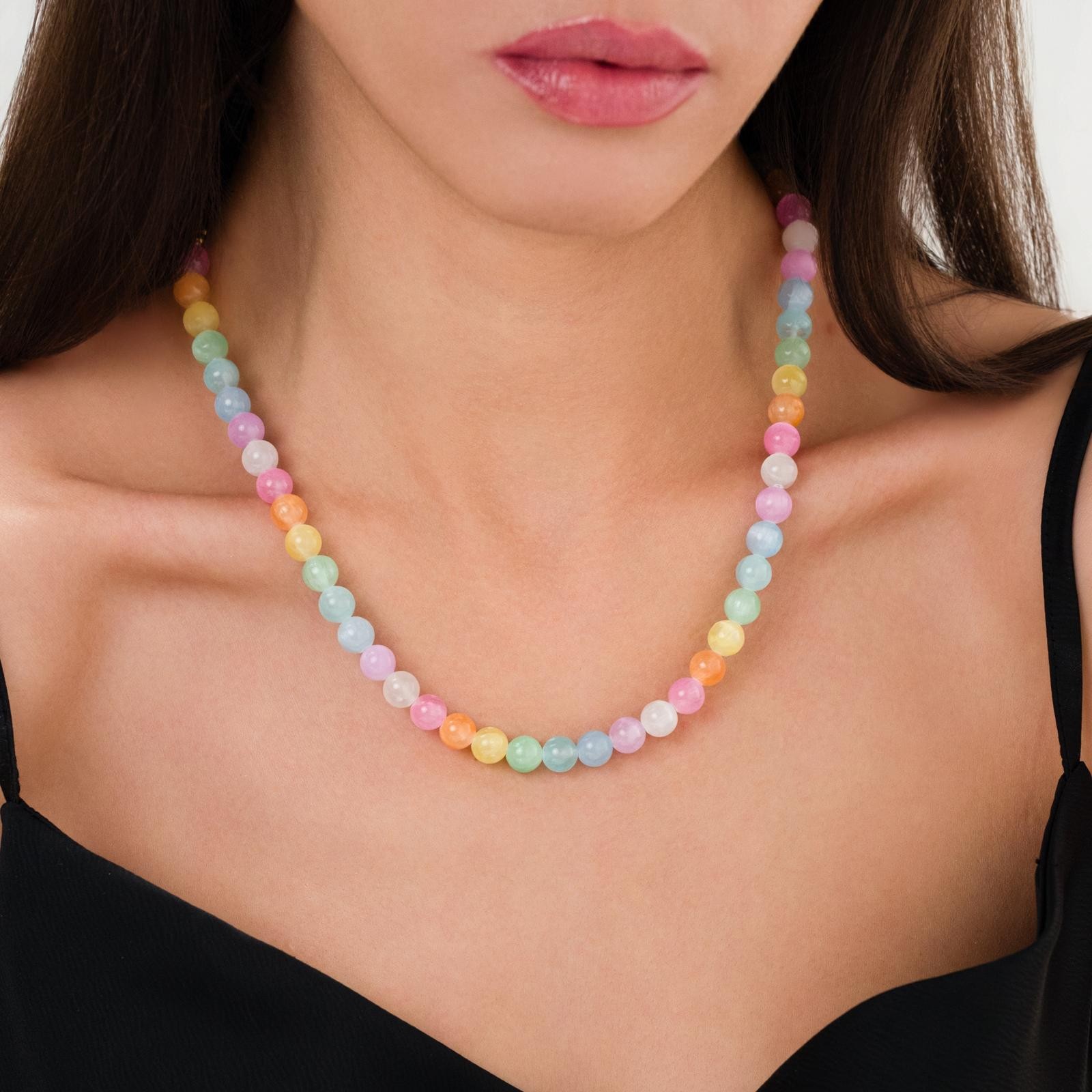 Karışık Renk Selenit Doğal Taş  Kolye ve Bileklik Set (8mm)
