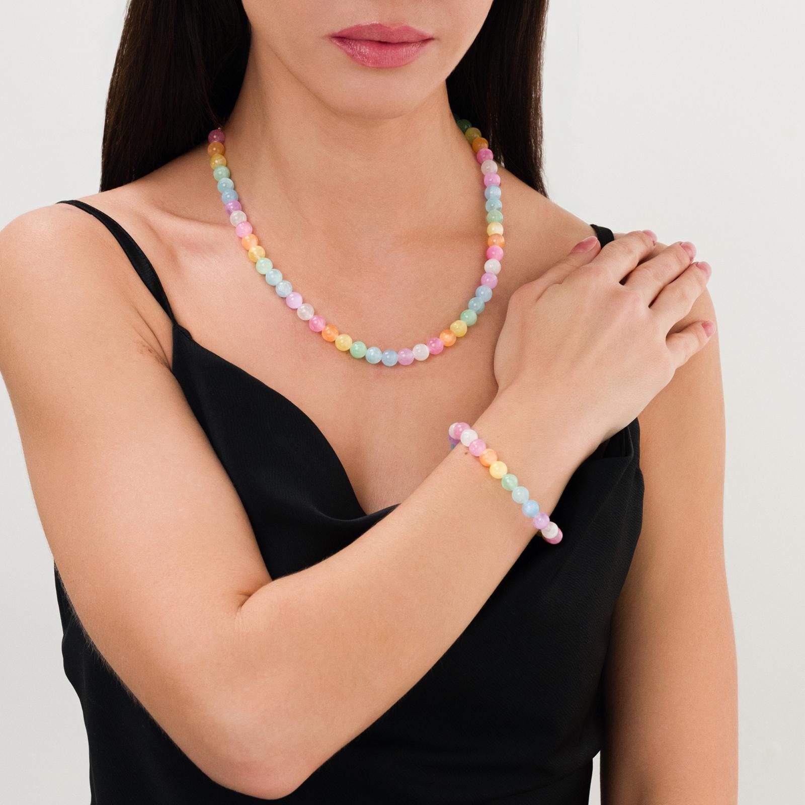 Karışık Renk Selenit Doğal Taş  Kolye ve Bileklik Set (8mm)