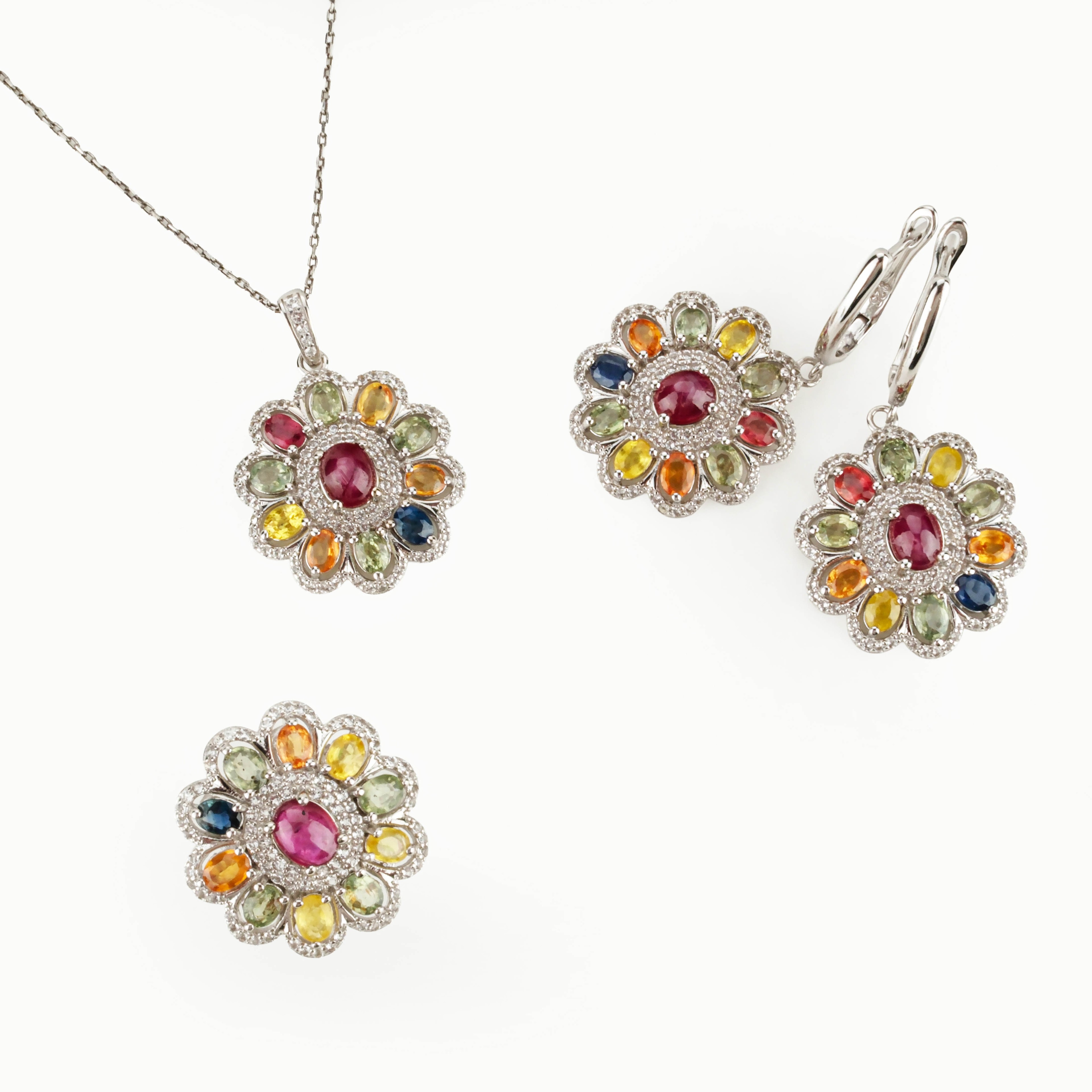Safir Yakut Doğaltaş Gümüş Set