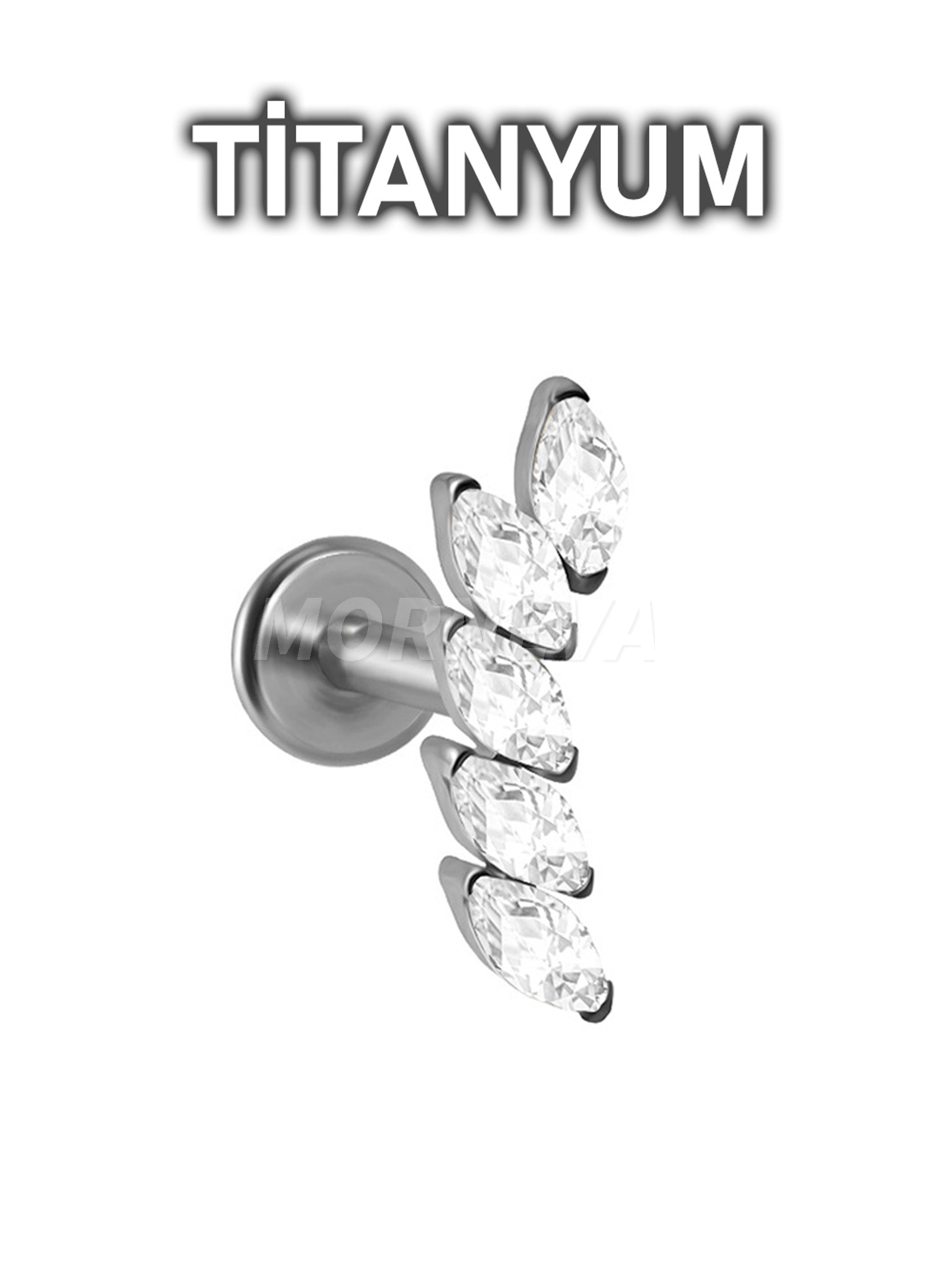 Titanyum Minimal Sıralı Badem Taşlar Kulak Tragus Helix Conch Piercingi (1 Adet) - Gümüş