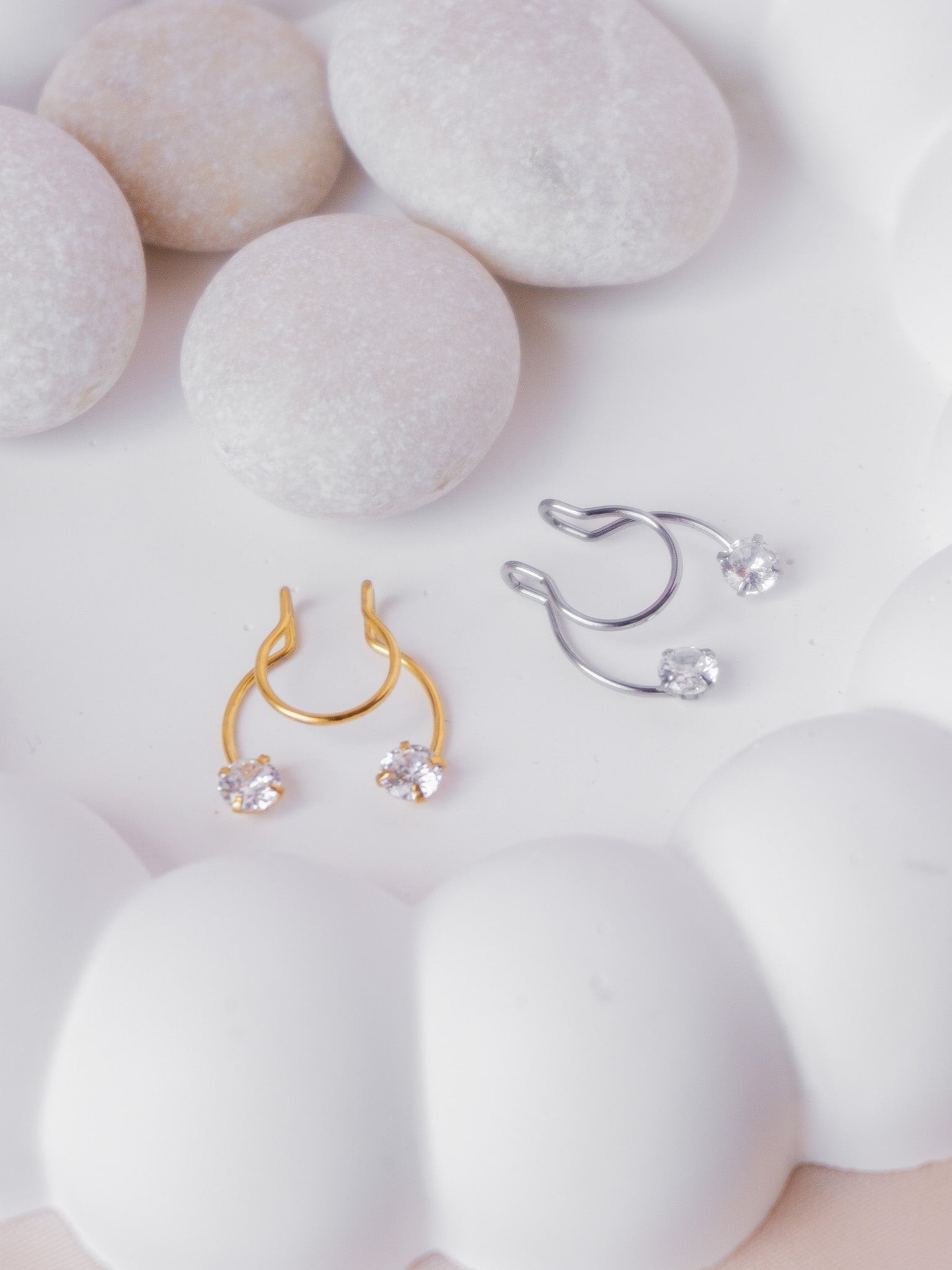 Sıkıştırma Çift Top Taşlı Çelik Septum Piercing