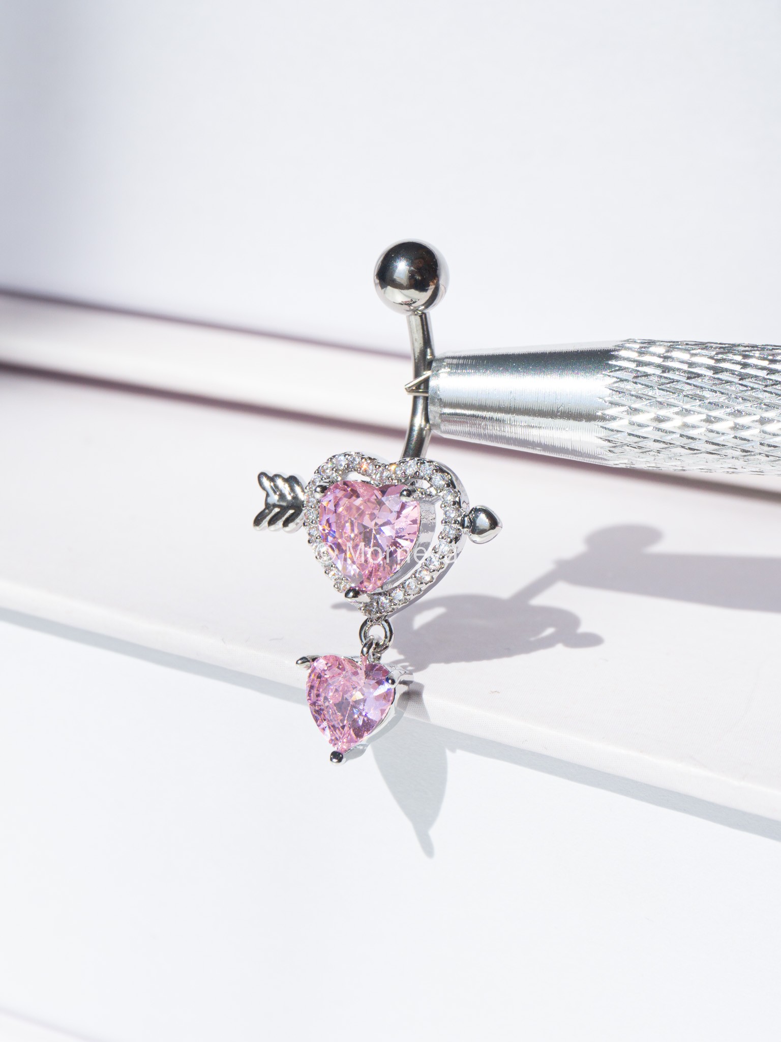 Pembe Kalp Aşk Oku Çelik Göbek Belly Piercingi