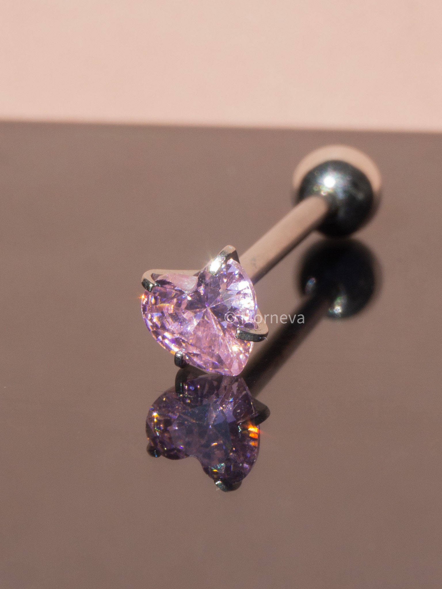 Kristal Beyaz Kalp Çelik Dil Piercingi - Pembe