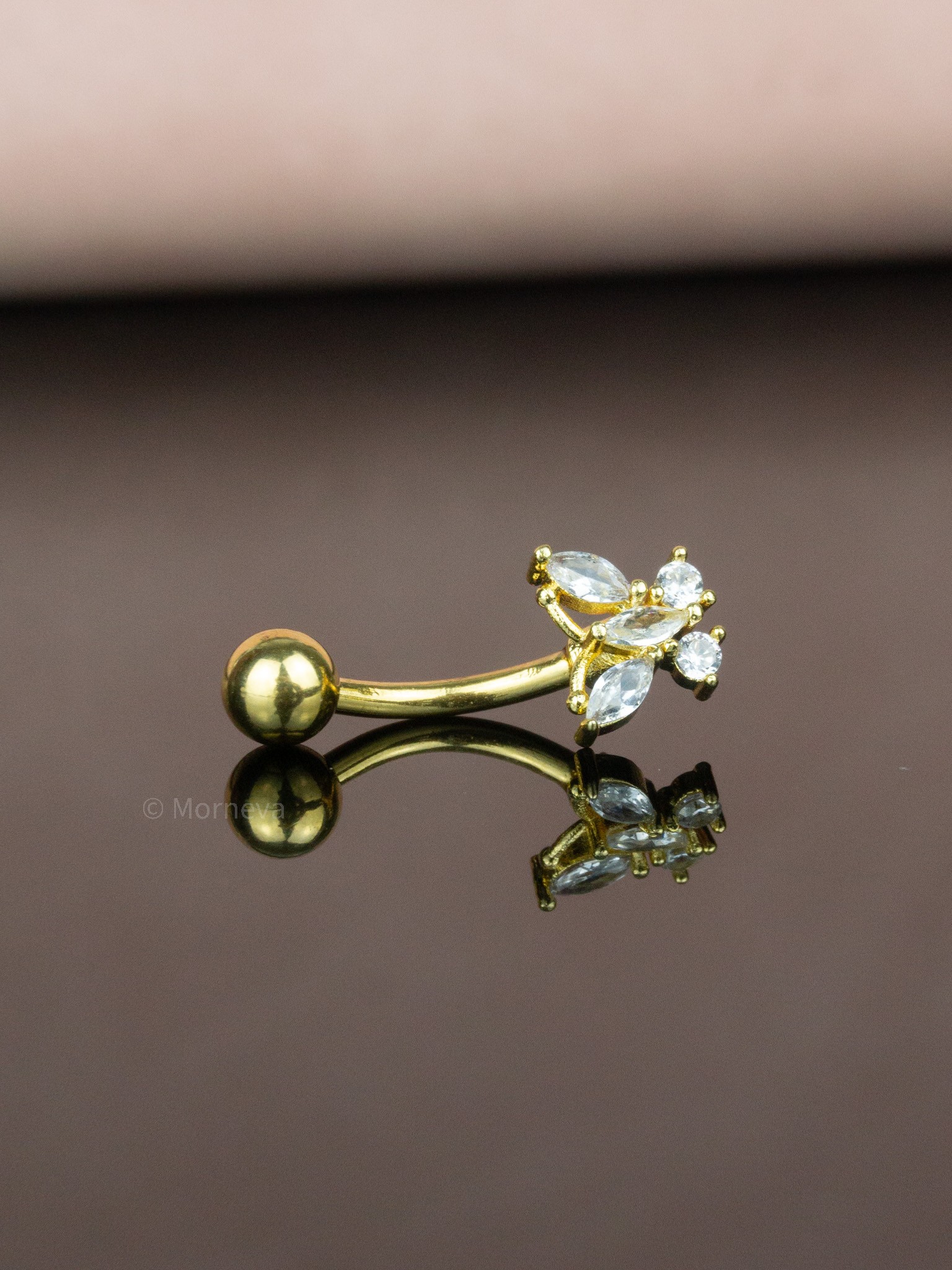 Beyaz Taş Minimal Kelebek Çelik Göbek Piercing
