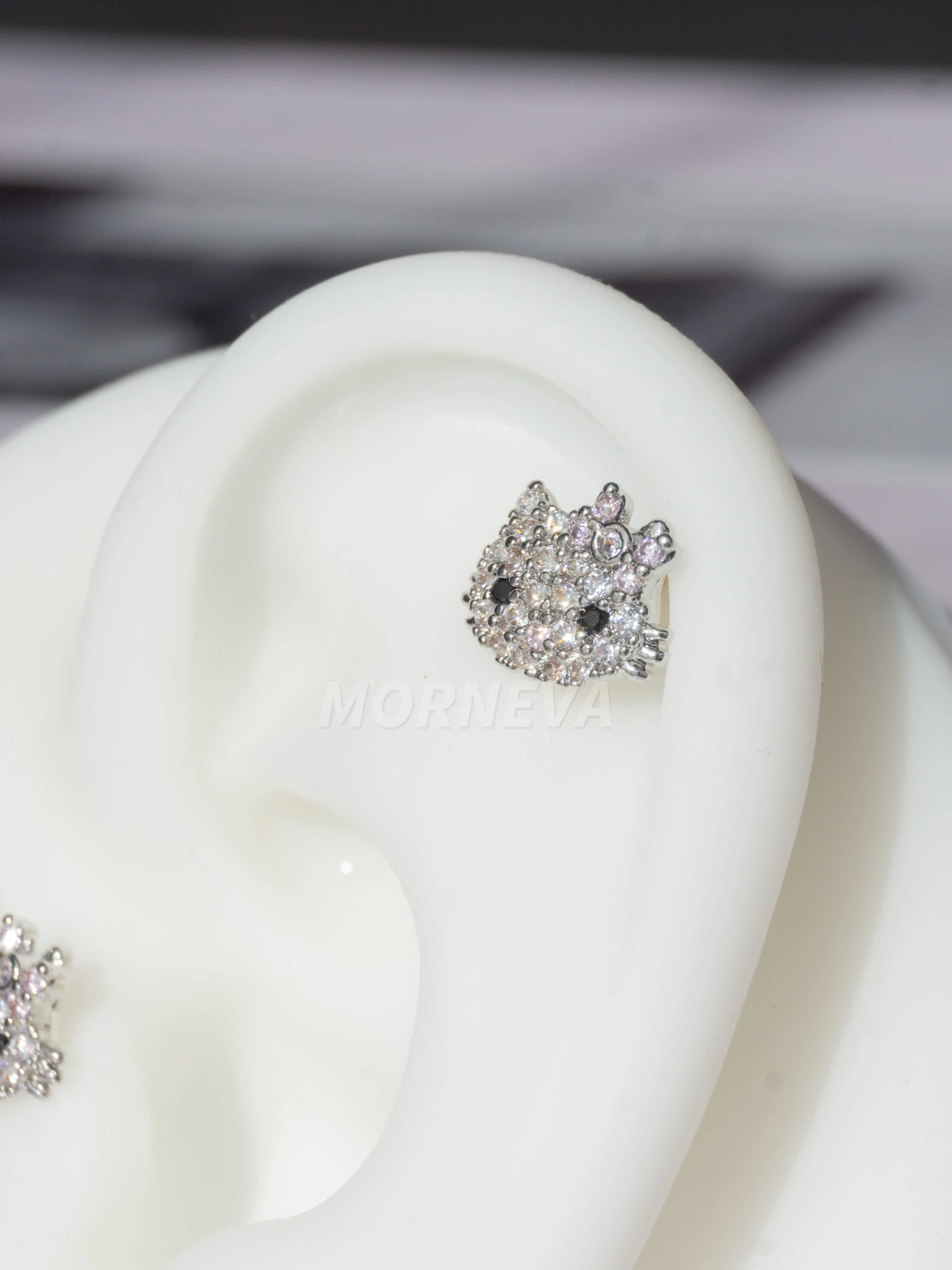 Hello Kitty Kıkırdak Kulak Helix Conch Tragus Piercingi (1 Adet) - Gümüş