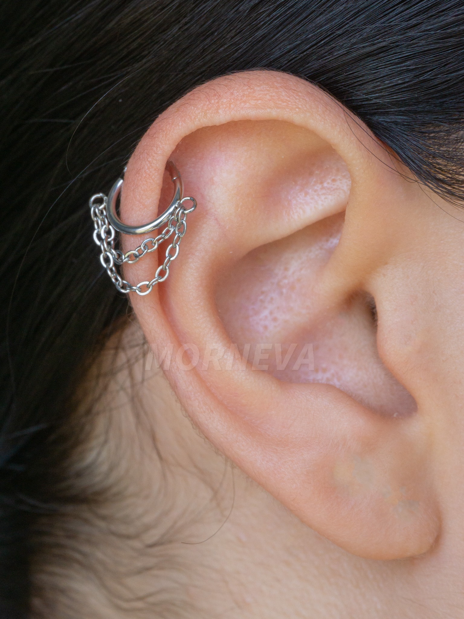 Cerrahi Çelik Zincir Sallantılı Klipsli Tam Halka Helix Conch Piercingi (1 Adet)