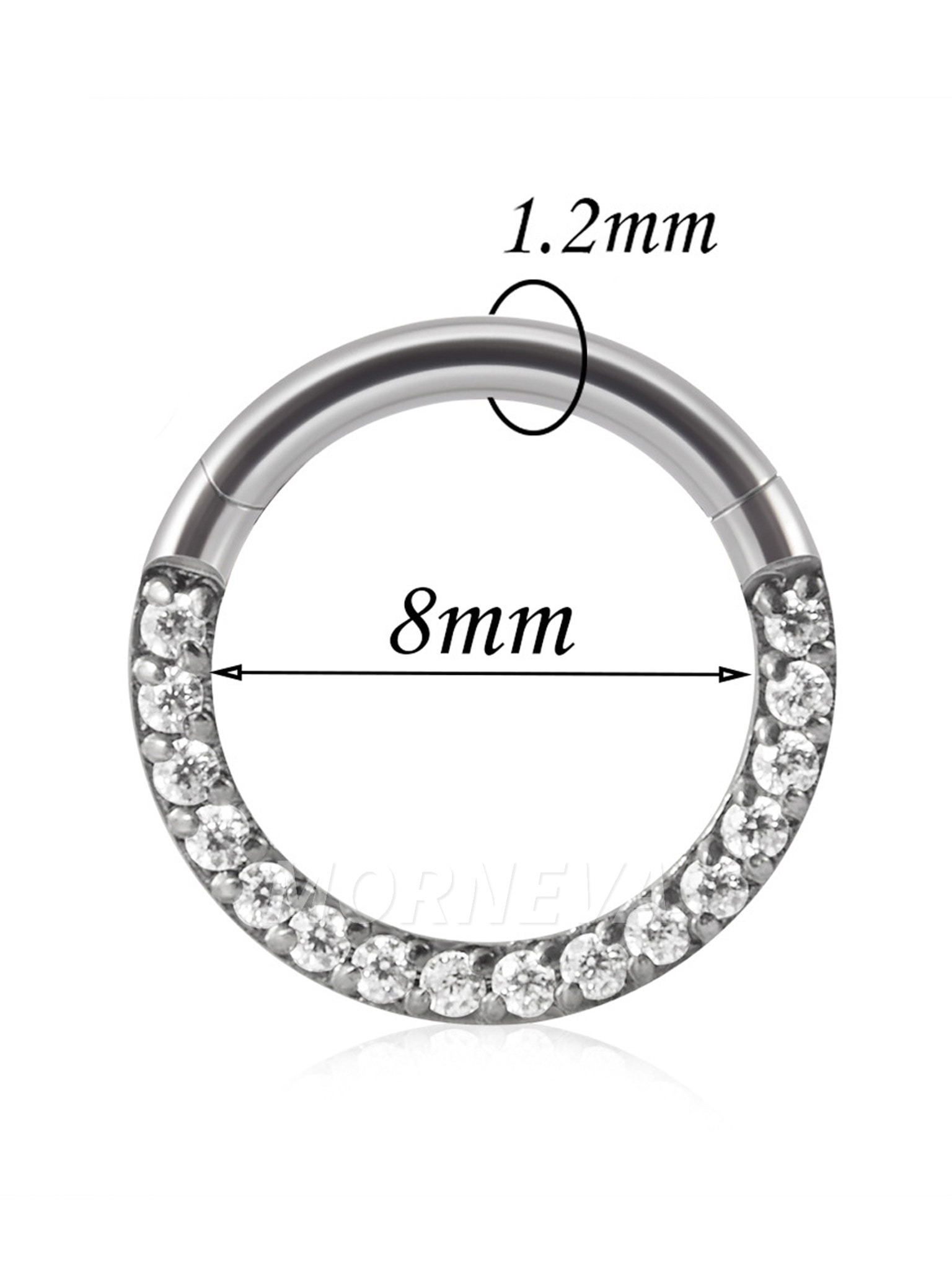 Cerrahi Çelik Yan Sıra Tam Tur Taşlı Klipsli Halka Septum Daith Piercingi (1 Adet)