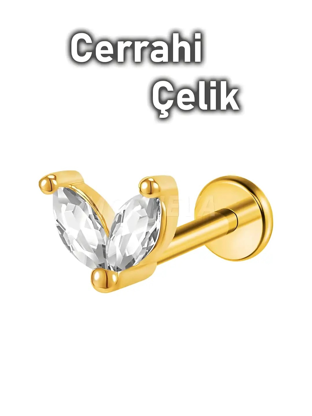 Cerrahi Çelik Badem Taş Kıkırdak Kulak Tragus Helix Conch Piercingi (1 Adet) - Altın