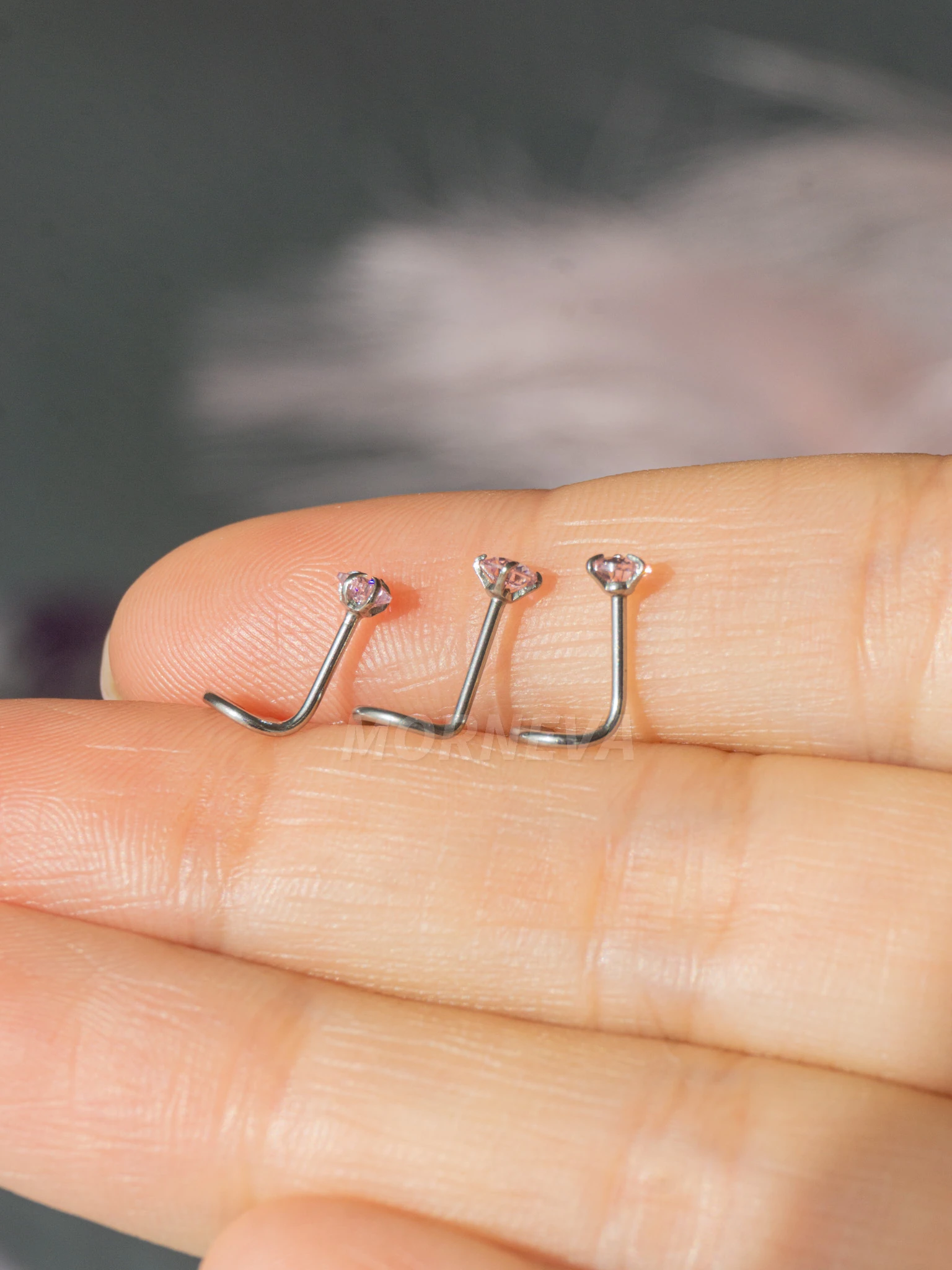 Cerrahi Çelik | Kalp,Yıldız,Daire Taşlı Spiral Kancalı Burun Piercingi 3lü Hızma Set - Pembe