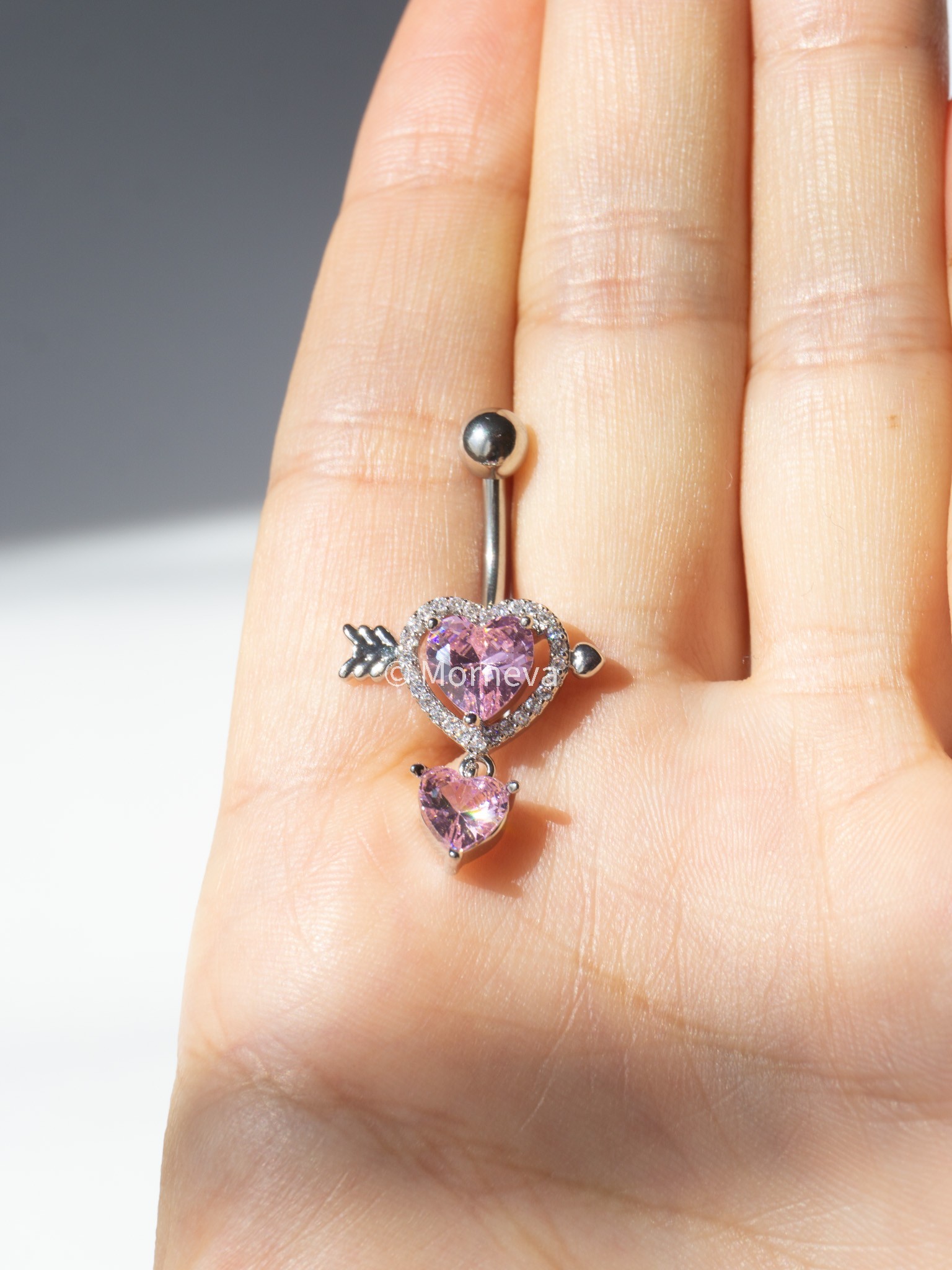 Pembe Kalp Aşk Oku Çelik Göbek Belly Piercingi