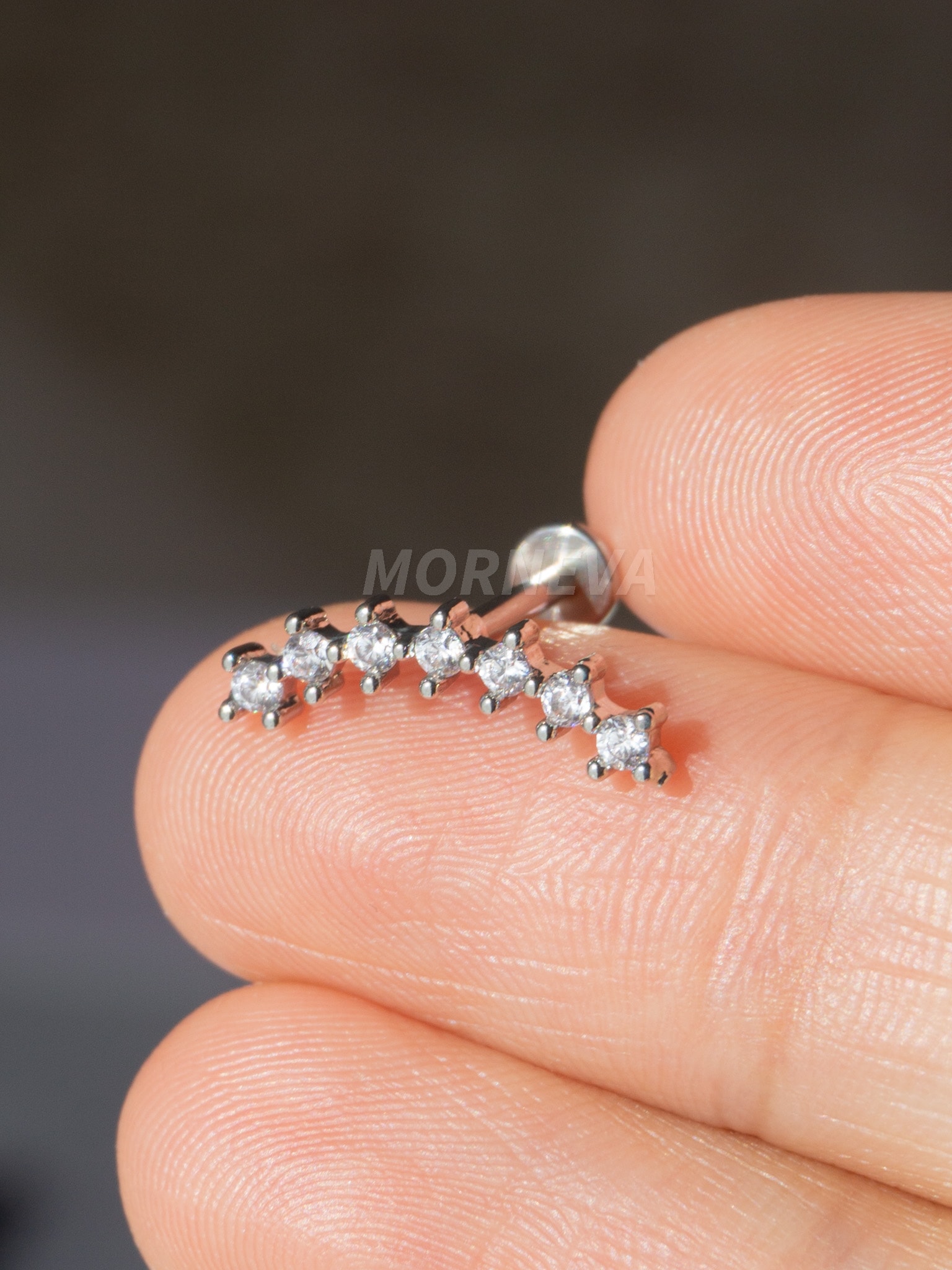 Vidasız Çelik Barlı Daire Taşlar Kıkırdak Kulak Helix Conch Tragus Piercingi (1 Adet)