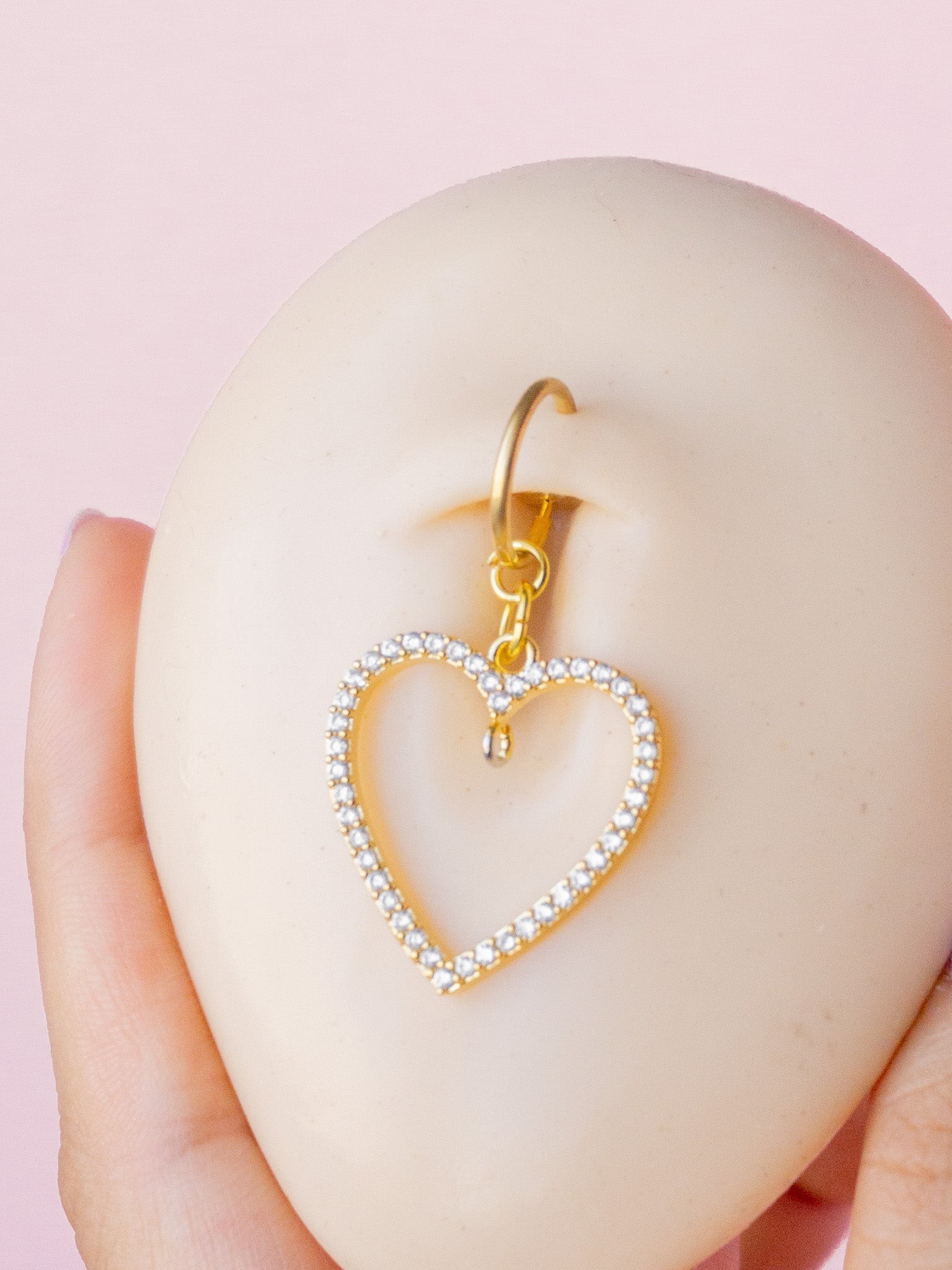 Halka Kalp Zirkon Taş Delik Gerektirmeyen Yaylı Sıkıştırma Fake Göbek Piercing