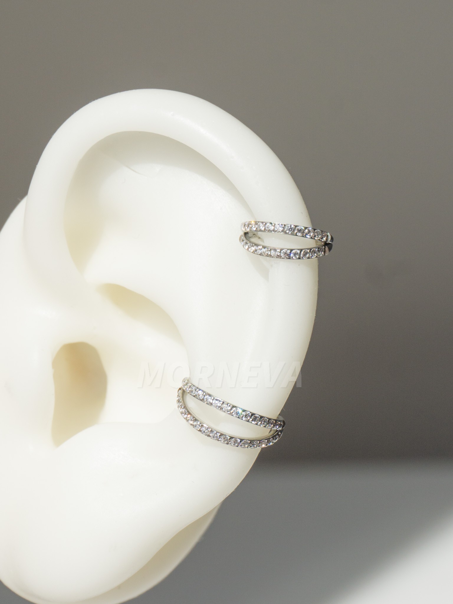 Cerrahi Çelik Tek Delikte İkili Görünüm Tam Tur Taşlı Halka Helix Conch Piercingi (1 Adet)