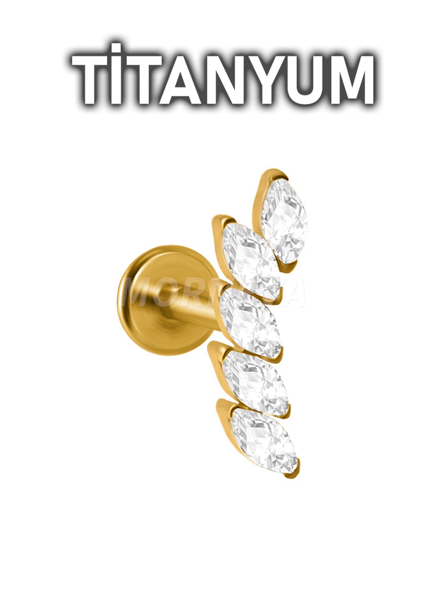 Titanyum Minimal Sıralı Badem Taşlar Kulak Tragus Helix Conch Piercingi (1 Adet) - Altın
