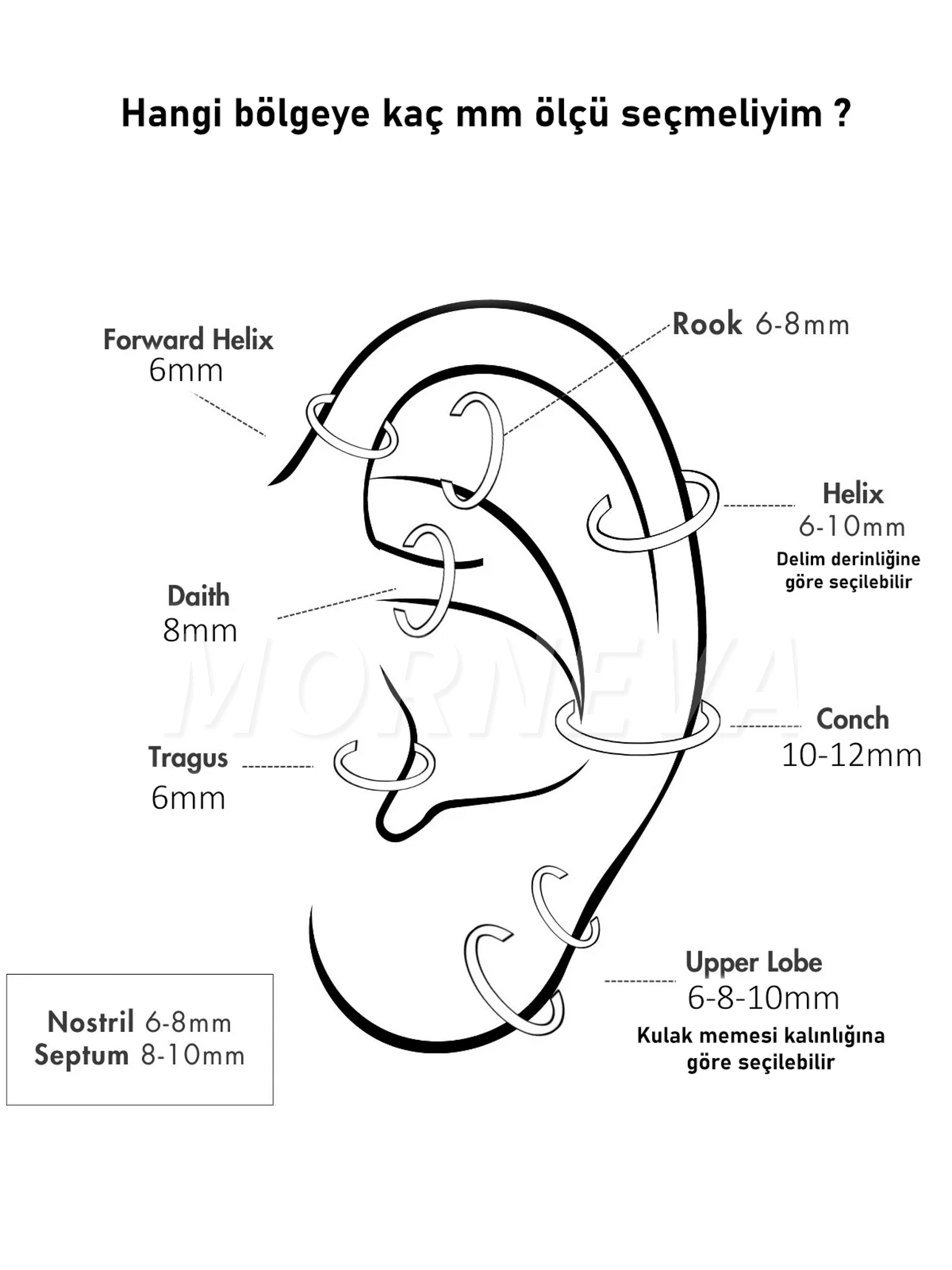 Cerrahi Çelik Tek Delikte İkili Görünüm Tam Tur Taşlı Halka Helix Conch Piercingi (1 Adet)