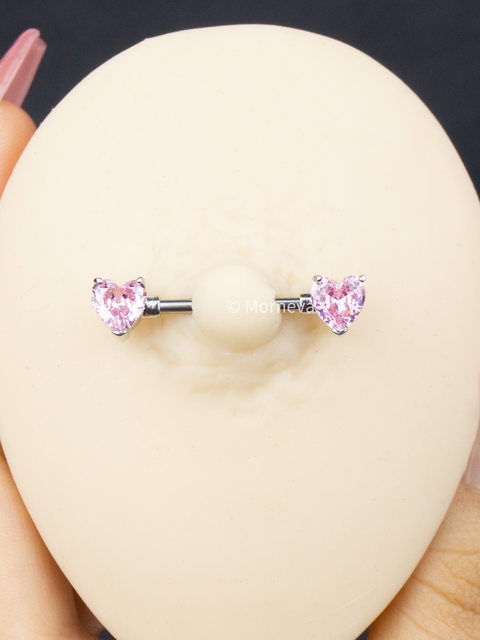 Pembe Kalp Taş Çelik Meme Ucu Nipple Piercingi 1.6mm Bar 1 Adet