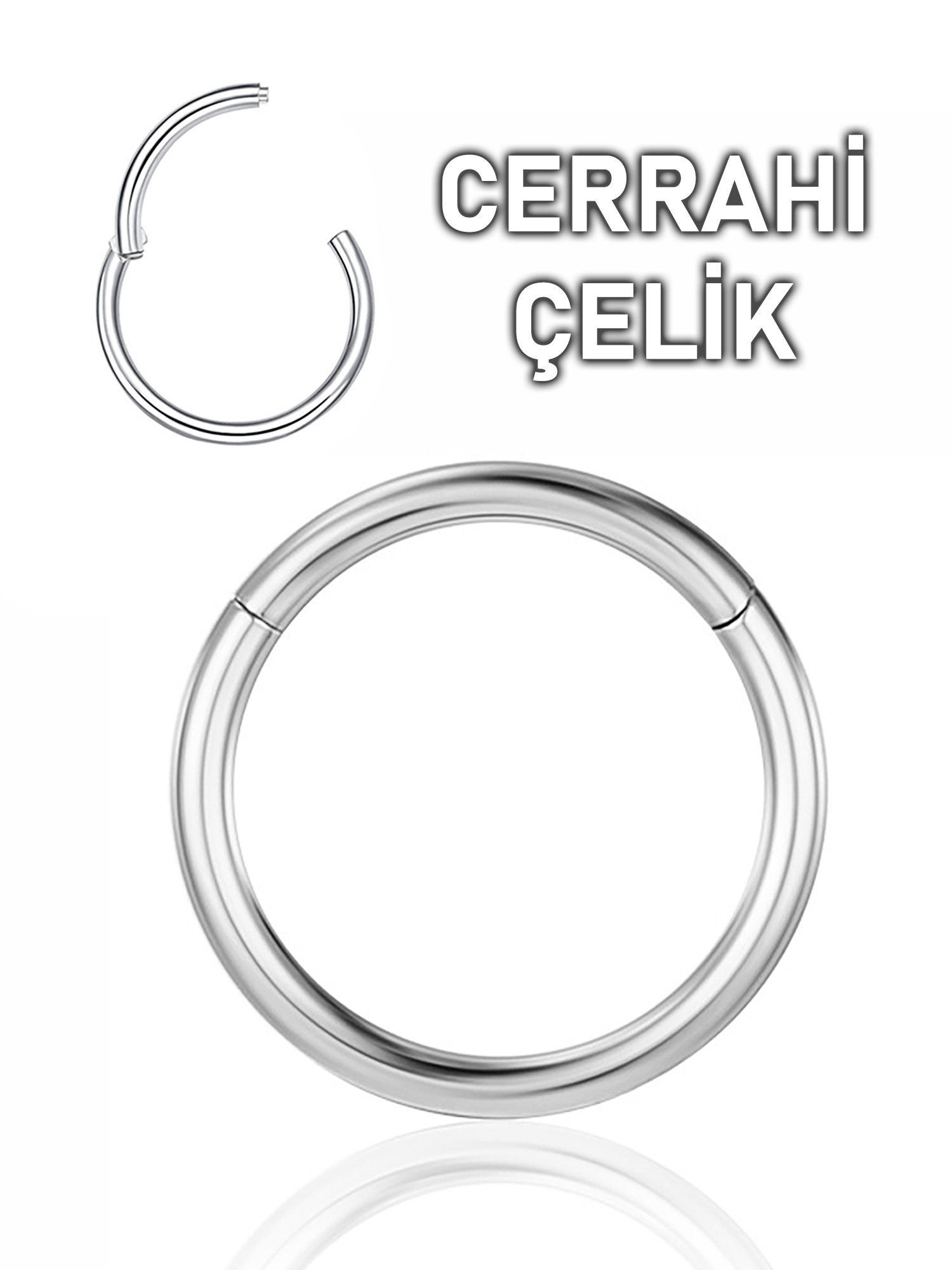 Cerrahi Çelik Klipsli Tam Halka Septum Daith Helix Tragus Smiley Conch Piercingi (1 Adet) - Gümüş