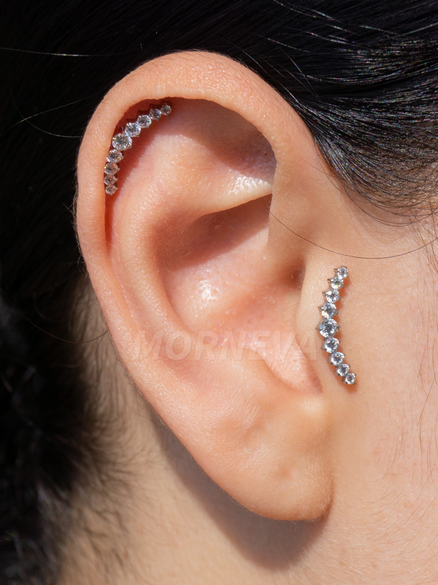 Titanyum Çoklu Daire Taşlı Kıkırdak Kulak Helix Conch Piercingi (1 Adet) - Gümüş
