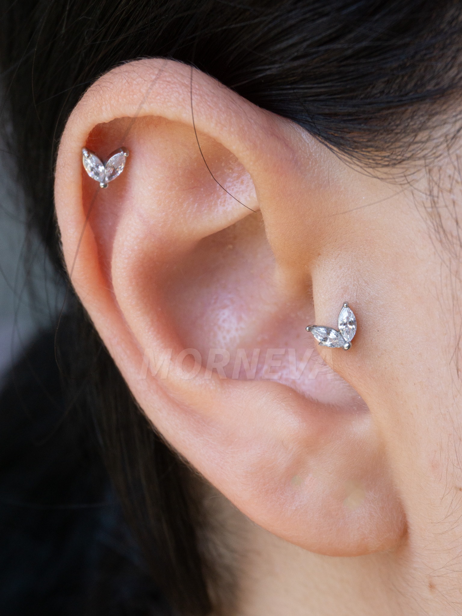 Cerrahi Çelik Badem Taş Kıkırdak Kulak Tragus Helix Conch Piercingi (1 Adet) - Gümüş