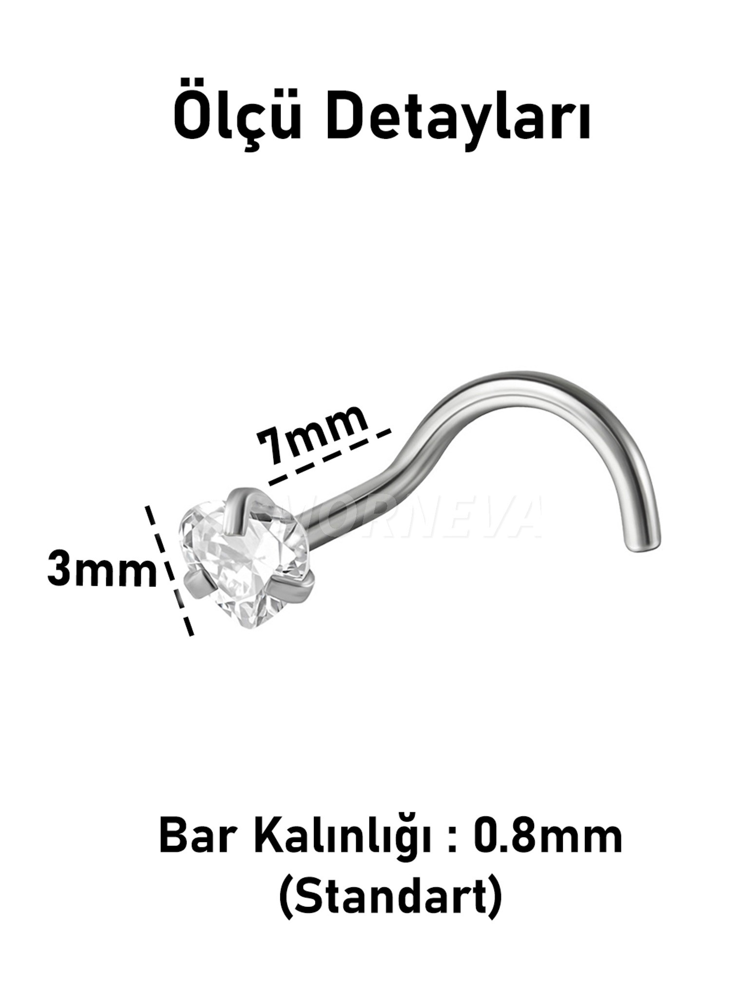 Titanyum | Kristal Kalp,Yıldız,Daire Taşlı Spiral Kancalı Burun Piercingi Hızma Set - Kalp