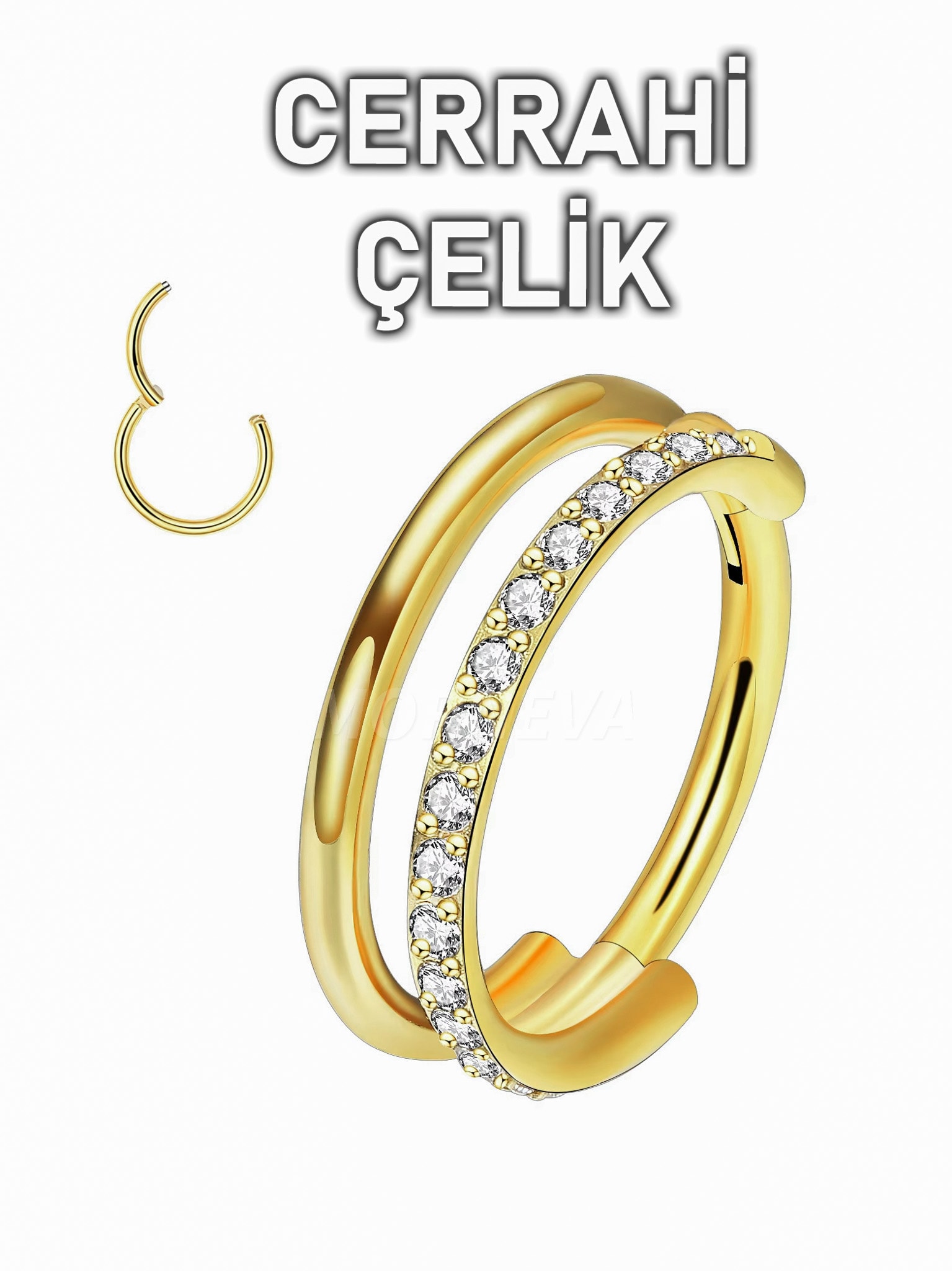 Cerrahi Çelik Tek Delikte İkili Tam Tur Taşlı Ve Taşsız Halka Septum Helix Conch Piercingi (1 Adet)
