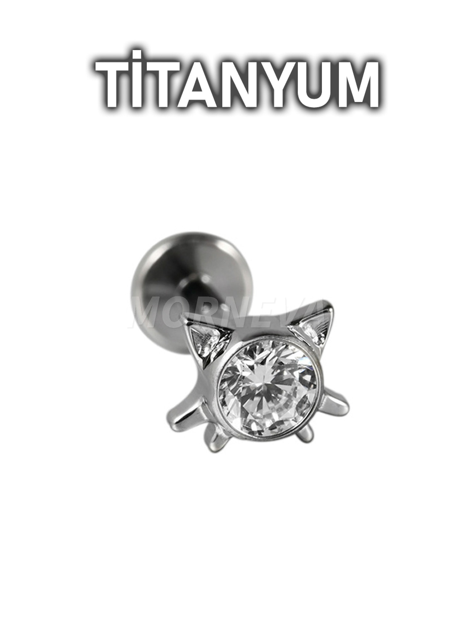 Titanyum Hello Kitty Kedicik Kıkırdak Kulak Conch Helix Tragus Piercingi (1 Adet) - Gümüş