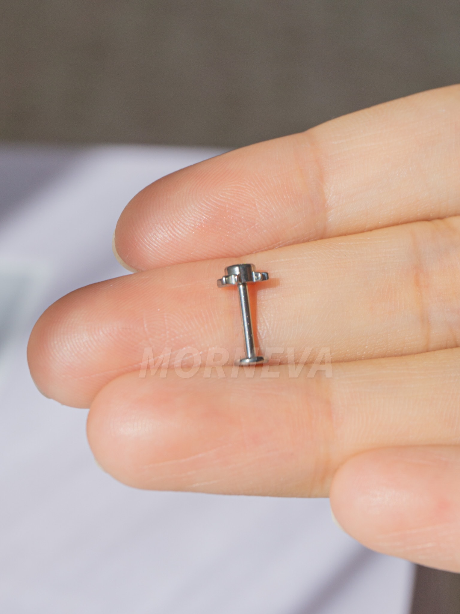 Titanyum Hello Kitty Kedicik Kıkırdak Kulak Conch Helix Tragus Piercingi (1 Adet) - Gümüş