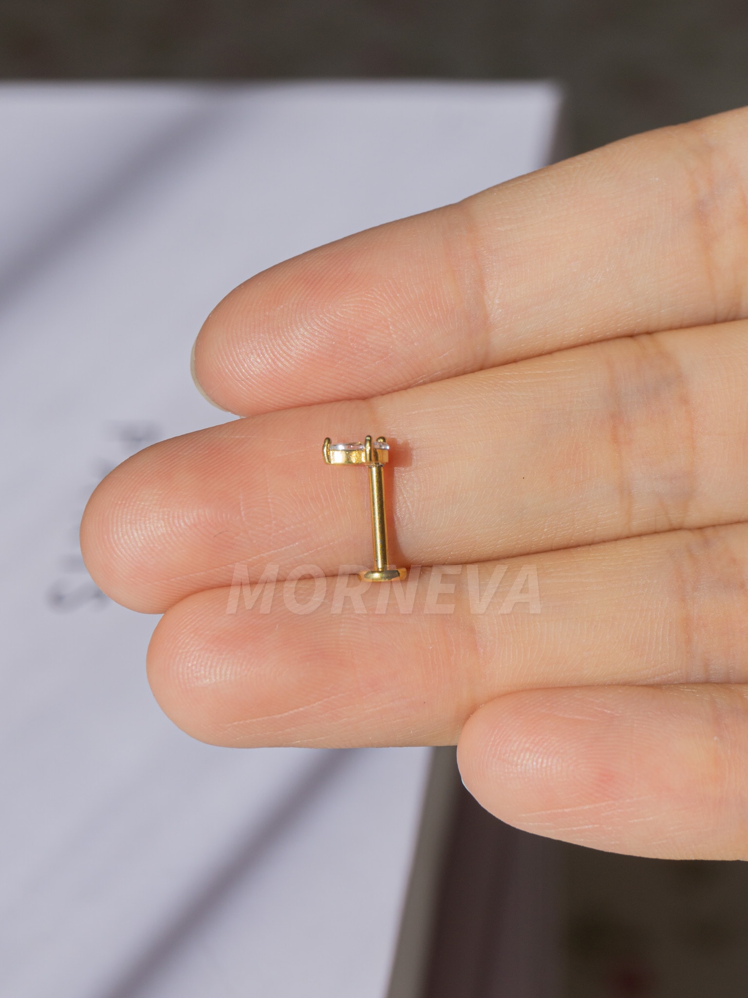 Cerrahi Çelik Badem Taş Kıkırdak Kulak Tragus Helix Conch Piercingi (1 Adet) - Altın