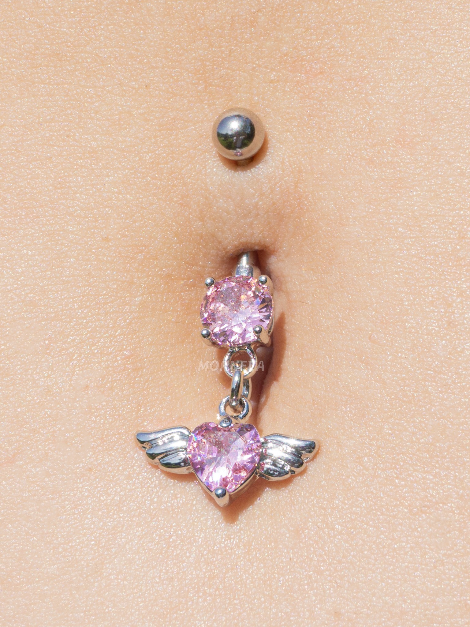 Pembe Taşlı Melek Kanat Çelik Göbek Belly Piercingi