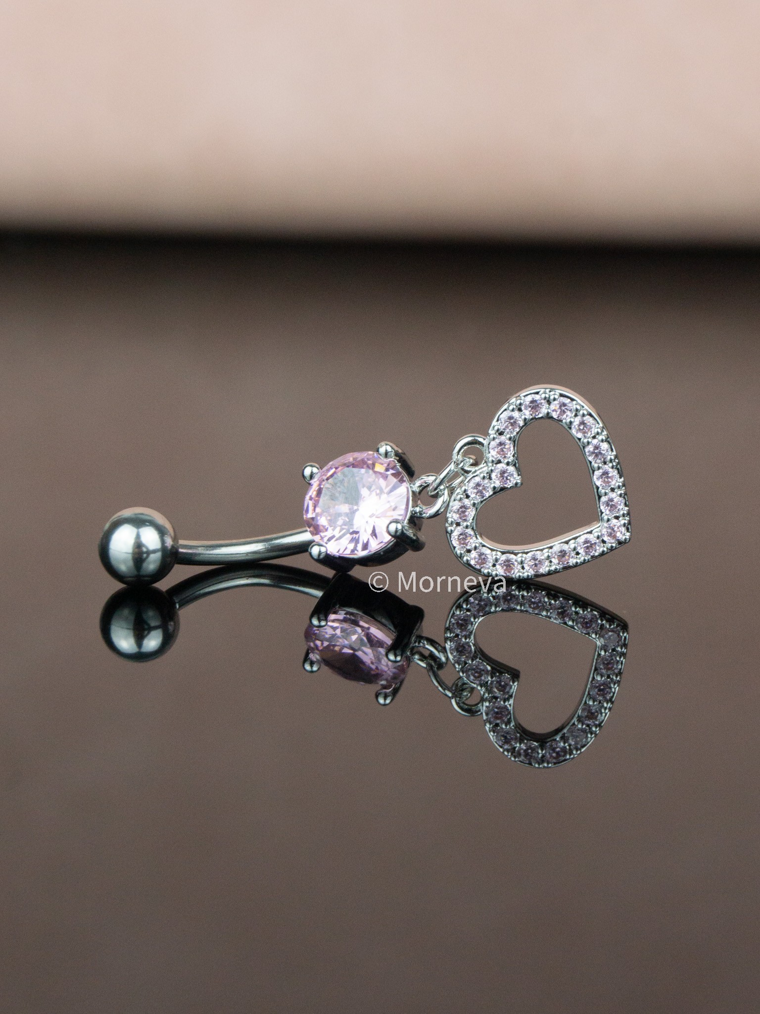 Pembe Zirkon Çember Kalp Sallantı Çelik Göbek Belly Piercingi