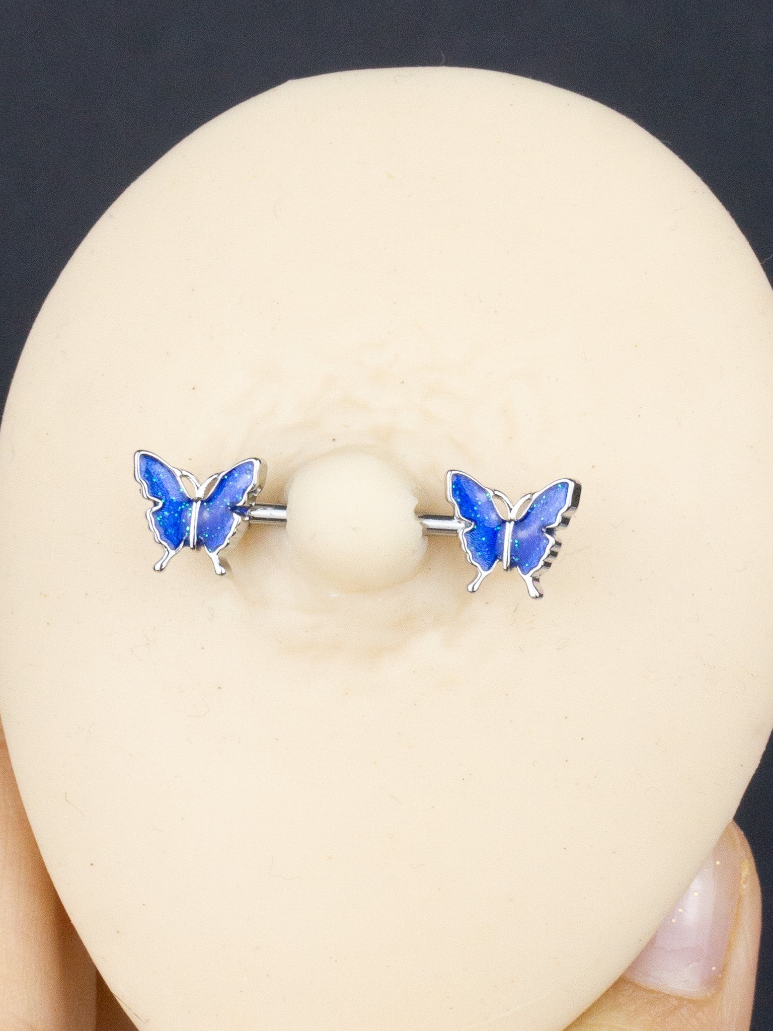 Simli Kelebek Çelik Meme Ucu Nipple Piercing