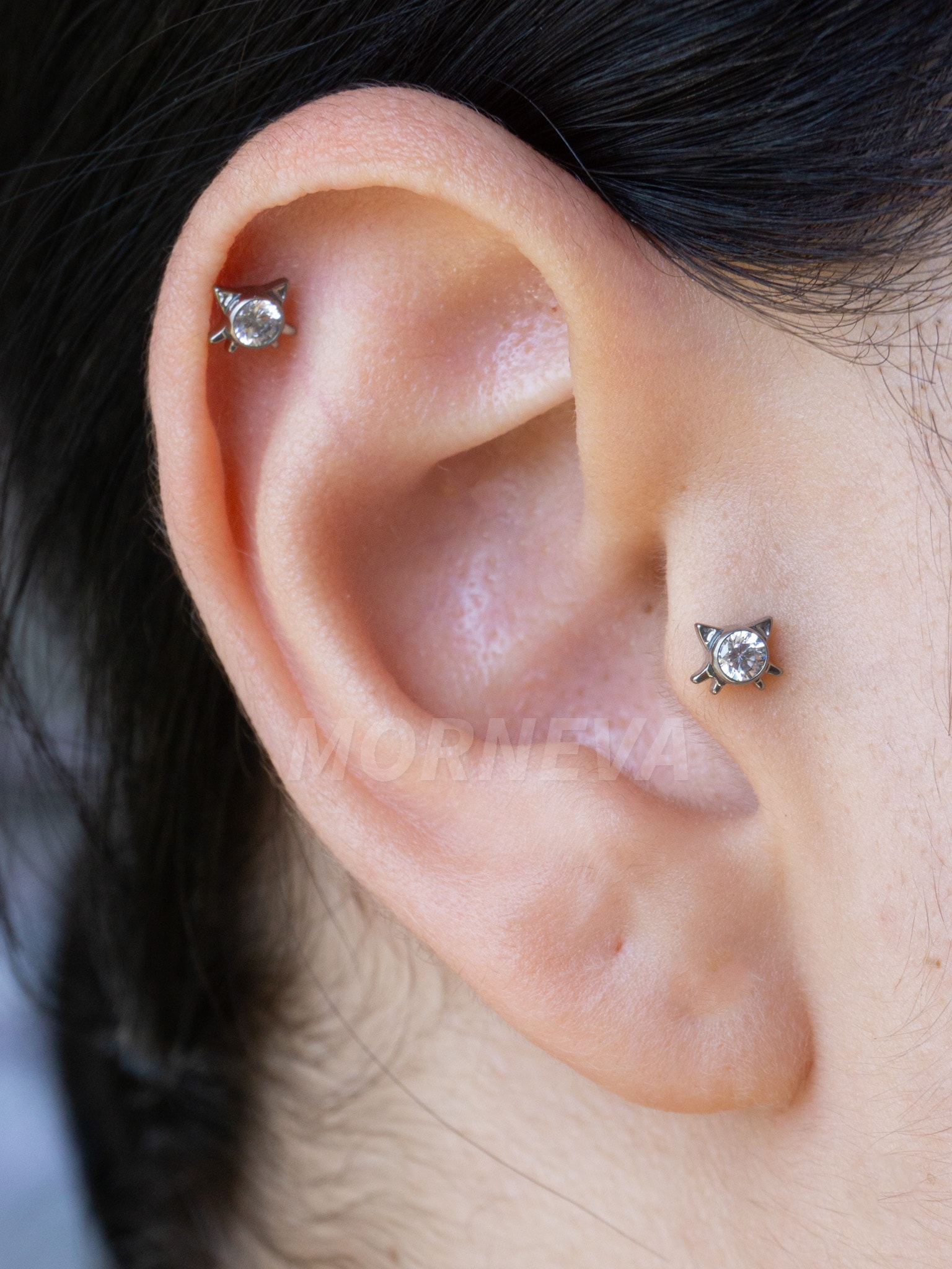 Titanyum Hello Kitty Kedicik Kıkırdak Kulak Conch Helix Tragus Piercingi (1 Adet) - Gümüş
