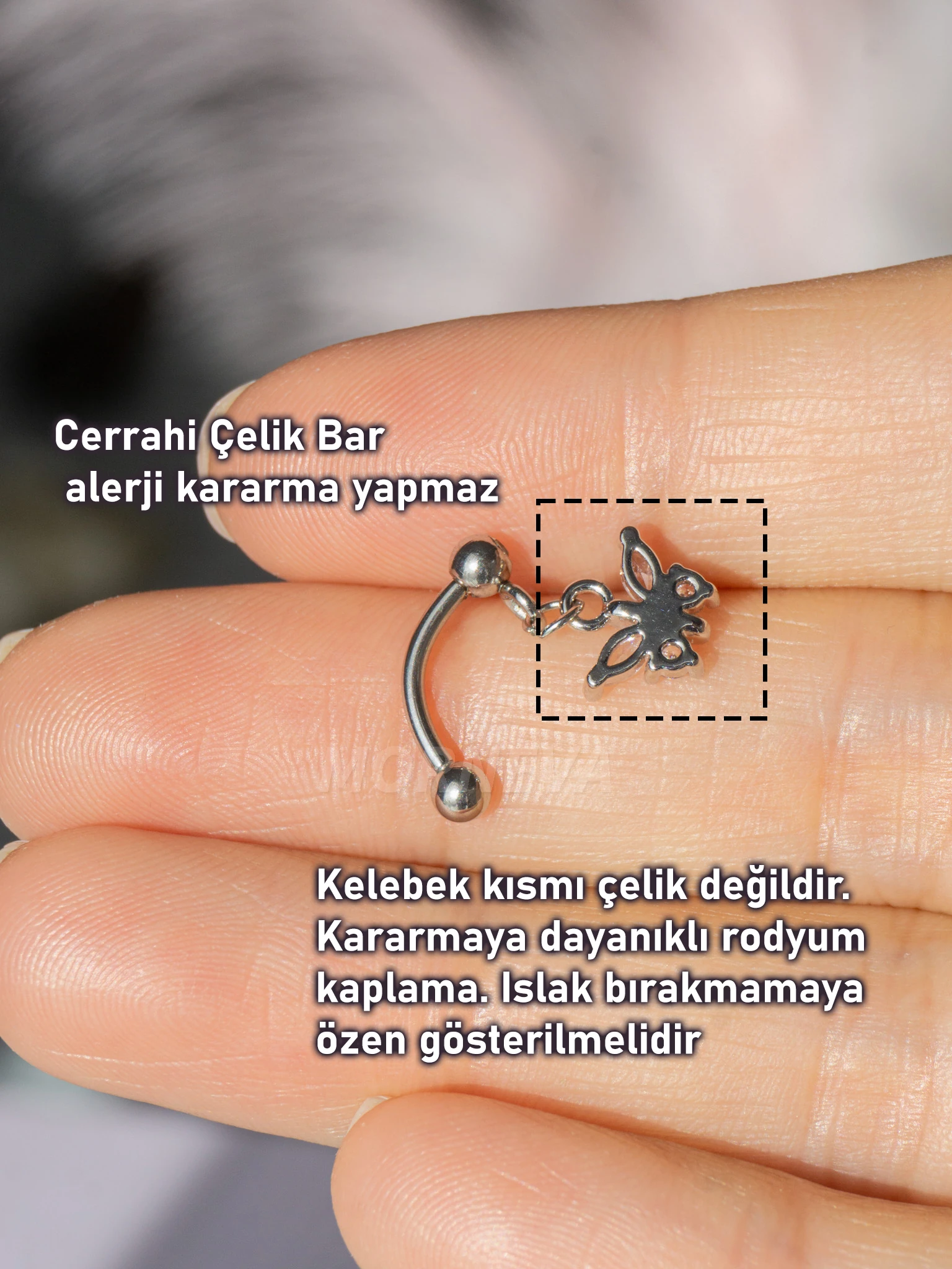 Sallantılı Çelik Rook Piercingi 8mm (1 Adet) - Kelebek
