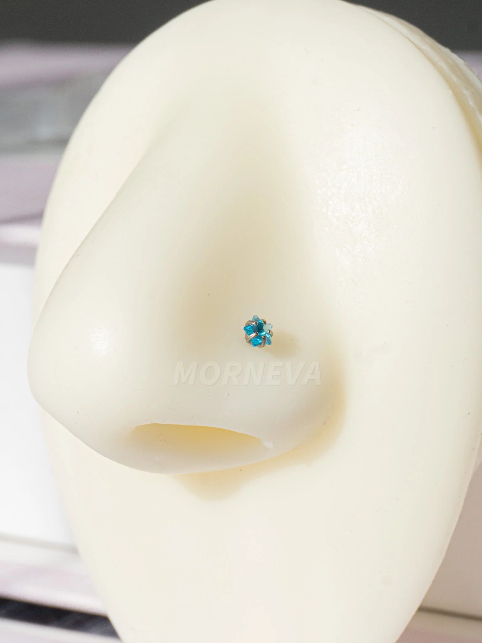 Cerrahi Çelik | Kalp,Yıldız,Daire Taşlı Spiral Kancalı Burun Piercingi 3lü Hızma Set - Mavi