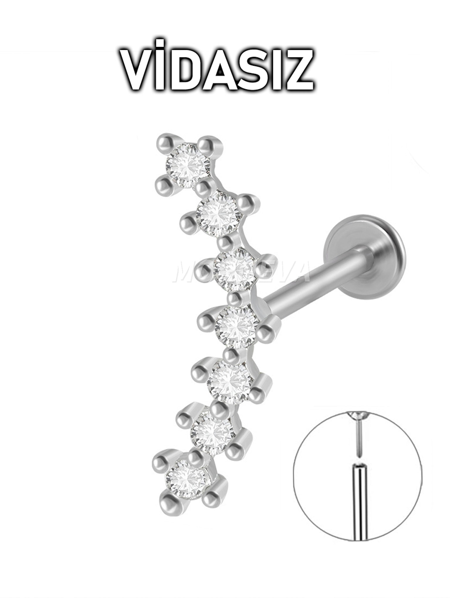 Vidasız Çelik Barlı Daire Taşlar Kıkırdak Kulak Helix Conch Tragus Piercingi (1 Adet)