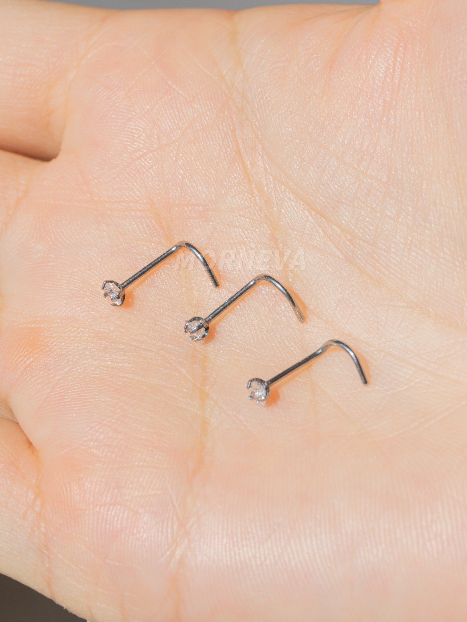 Titanyum | Kristal Kalp,Yıldız,Daire Taşlı Spiral Kancalı Burun Piercingi Hızma Set - 3lü Set