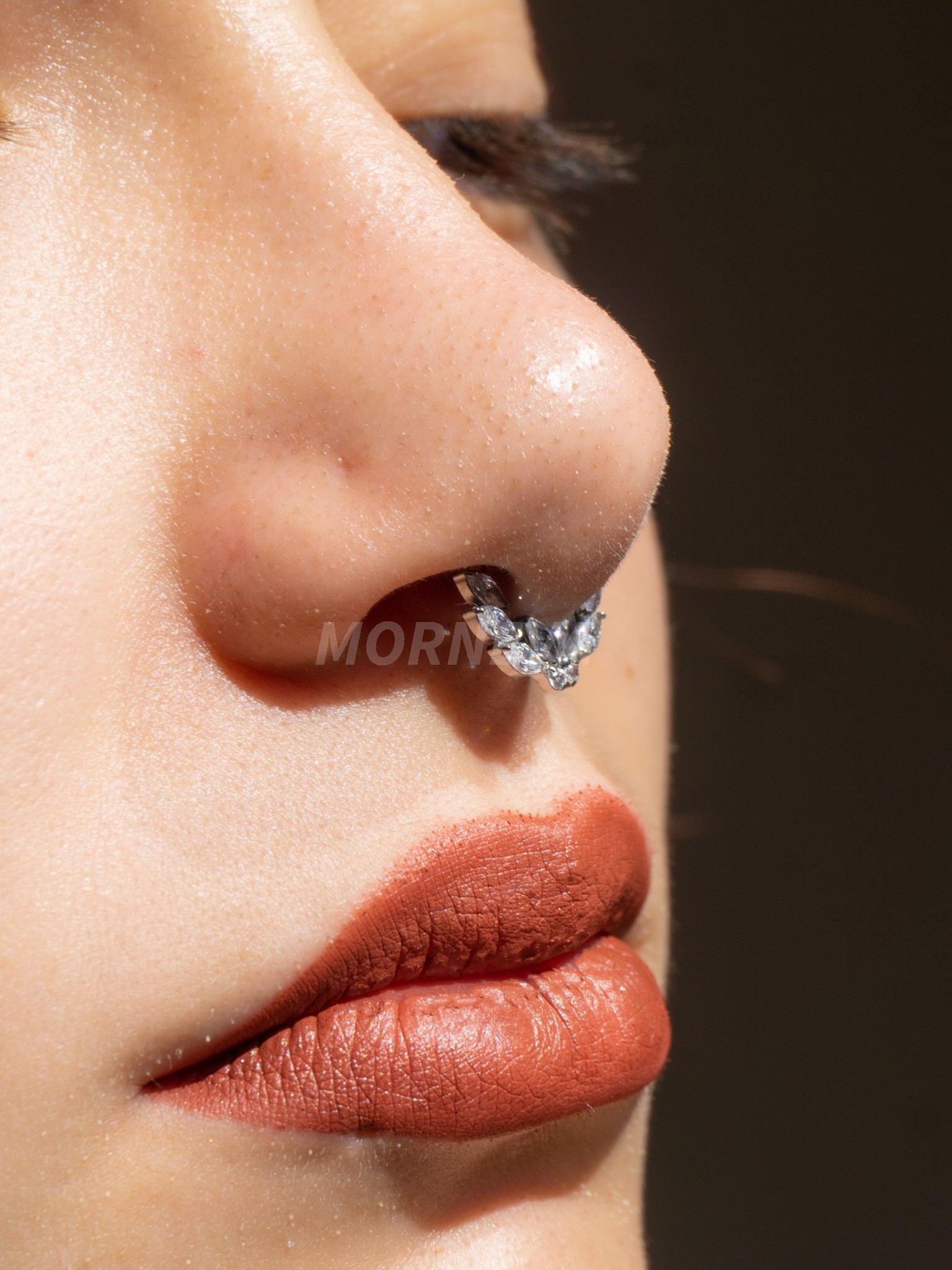 Titanyum Kelebek Kristaller Kilitli Halka Daith Septum Burun Piercingi