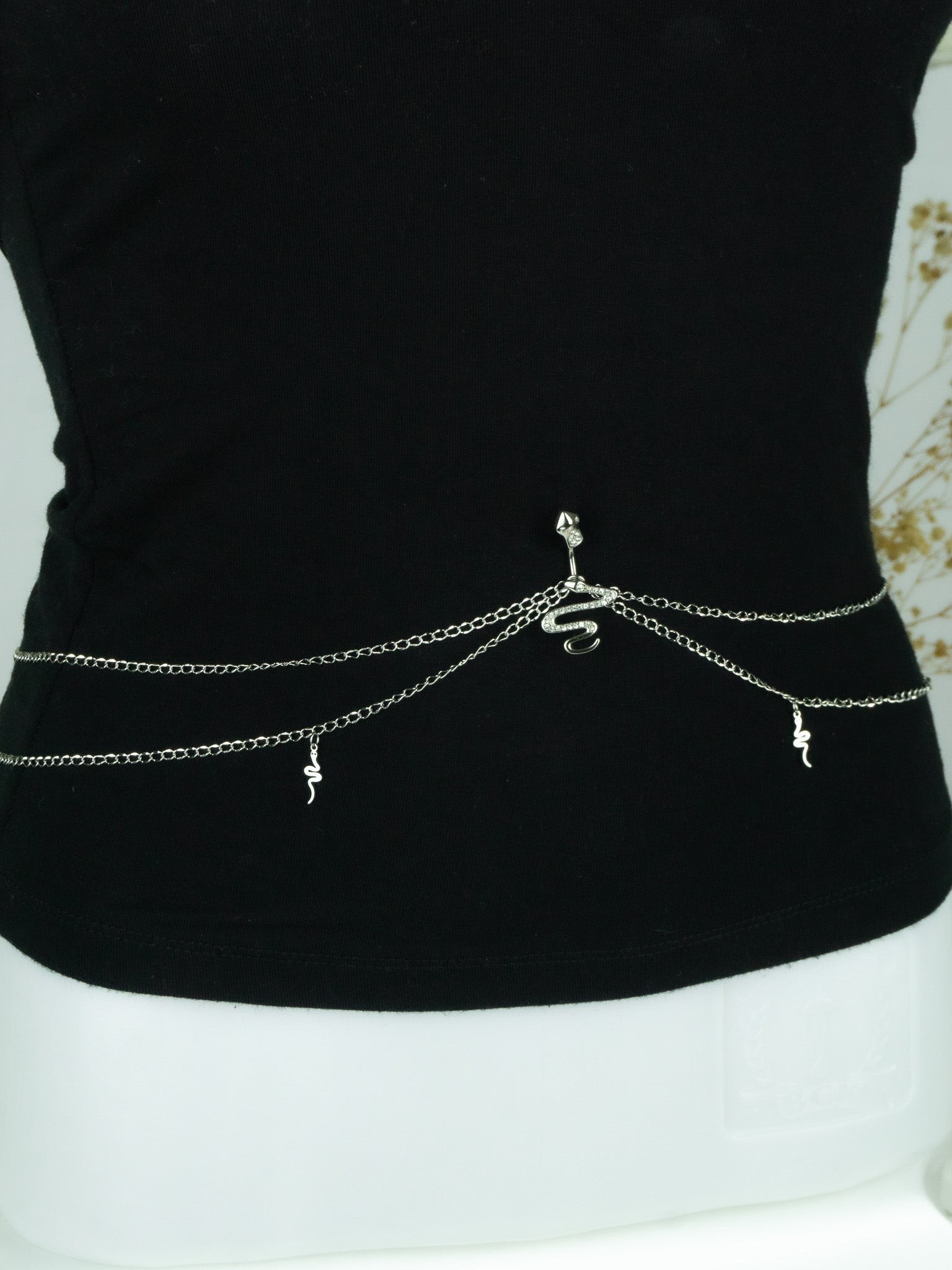 Taşlı Yılan Çelik Göbek Piercing