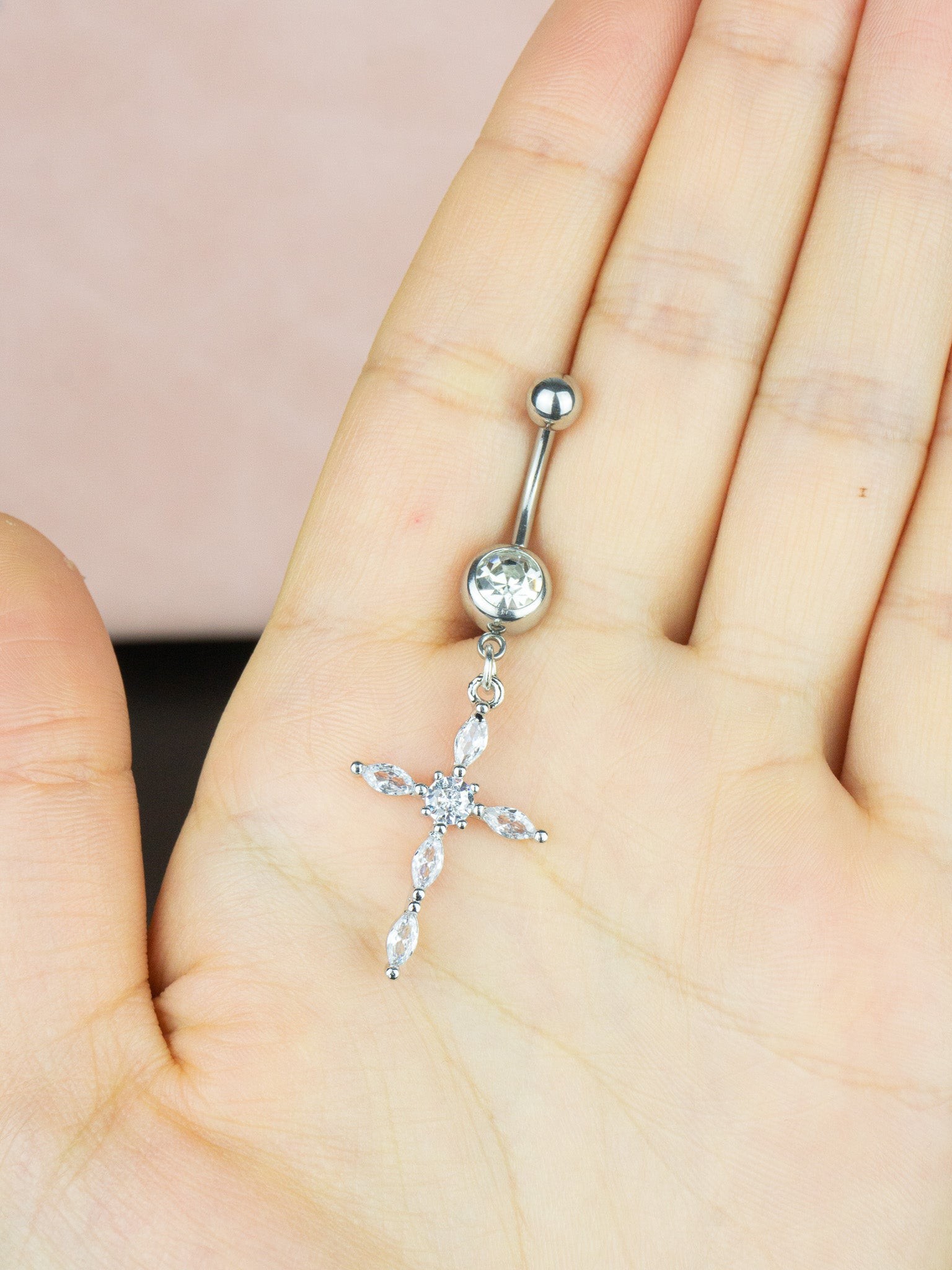 Baget Taş Büyük Haç Çelik Göbek Piercing