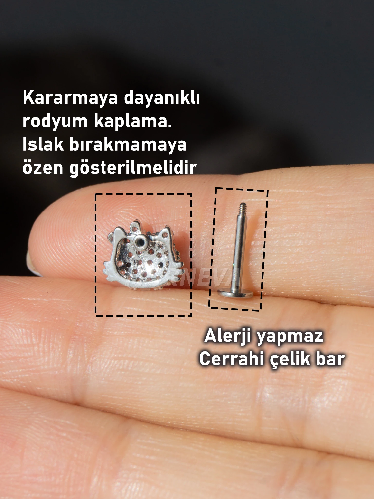 Hello Kitty Kıkırdak Kulak Helix Conch Tragus Piercingi (1 Adet) - Gümüş