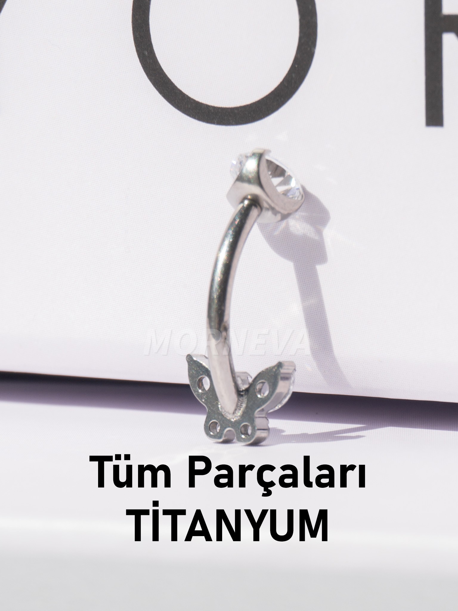 Titanyum Kristal Kelebek Taşlı Minimal Göbek Belly Piercingi