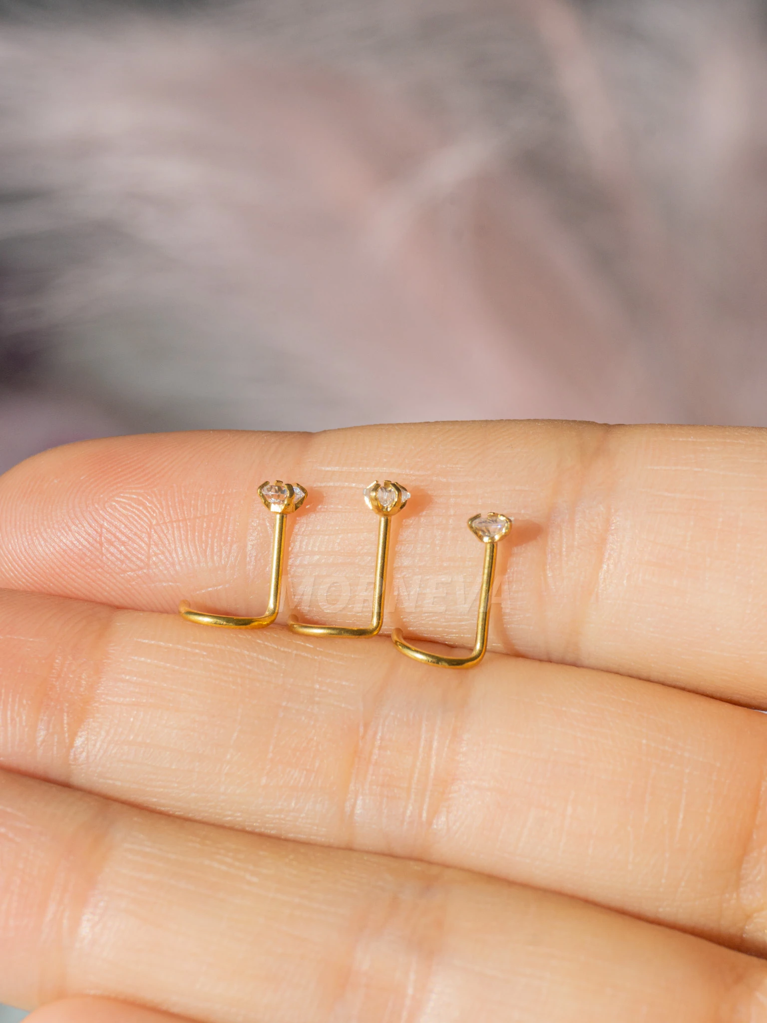 Cerrahi Çelik | Kalp,Yıldız,Daire Taşlı Spiral Kancalı Burun Piercingi Hızma Set - Altın 3lü Set