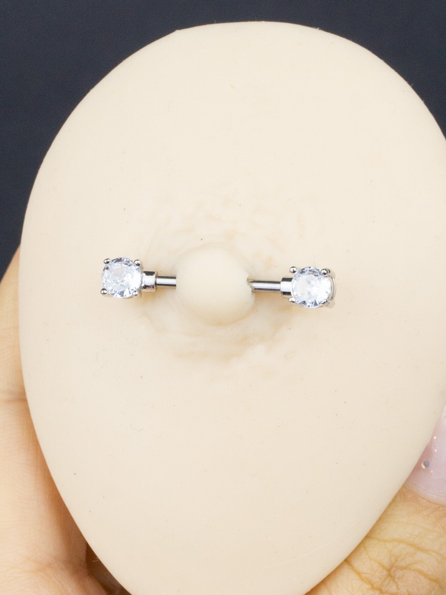 Yuvarlak Çift Taş Çelik Meme Ucu Nipple Piercing