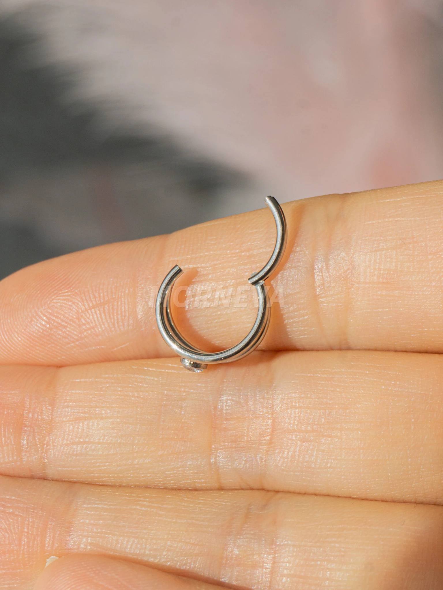 Cerrahi Çelik Tek Delikte İkili Halka Ortası Tek Taş Helix Conch Tragus Piercingi (1 Adet)