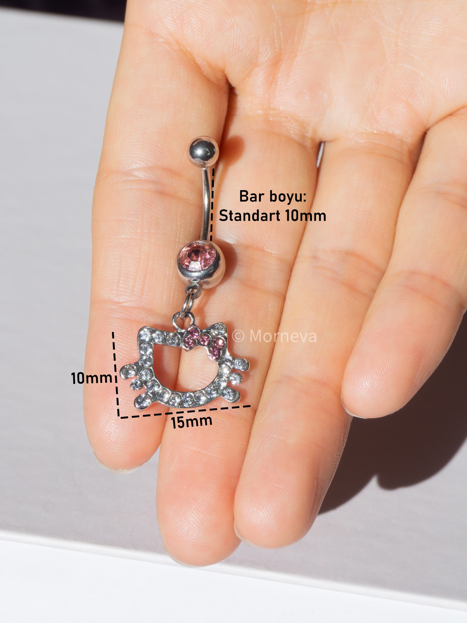 Büyük Sallantılı Pembe Hello Kitty Çelik Göbek Belly Piercingi