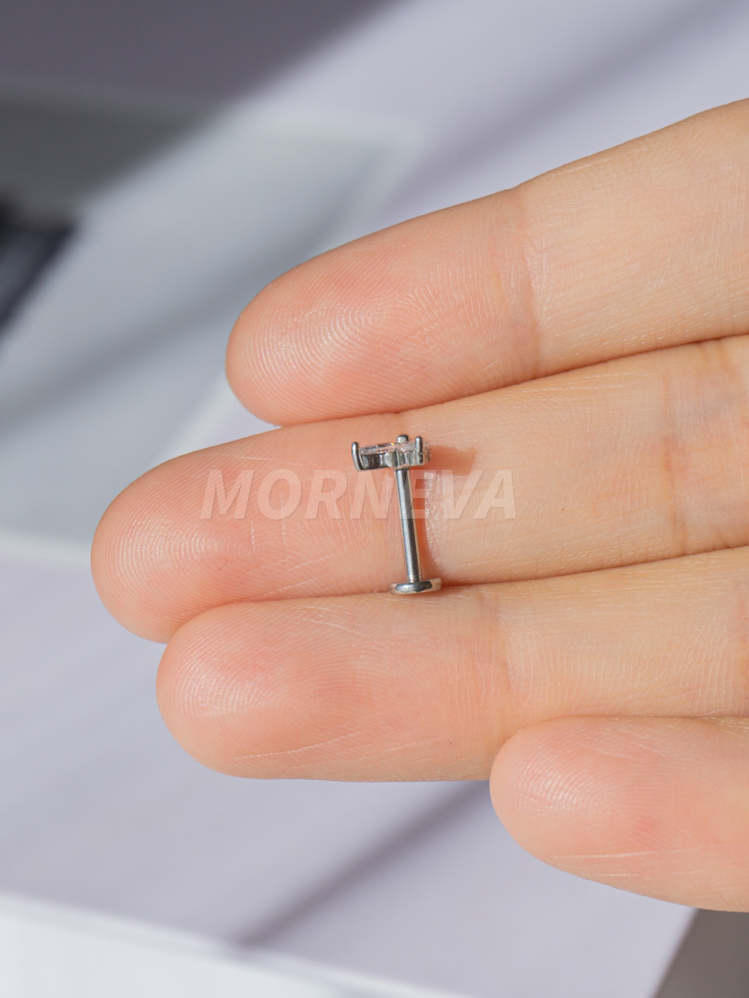 Cerrahi Çelik Badem Taş Kıkırdak Kulak Tragus Helix Conch Piercingi (1 Adet) - Gümüş
