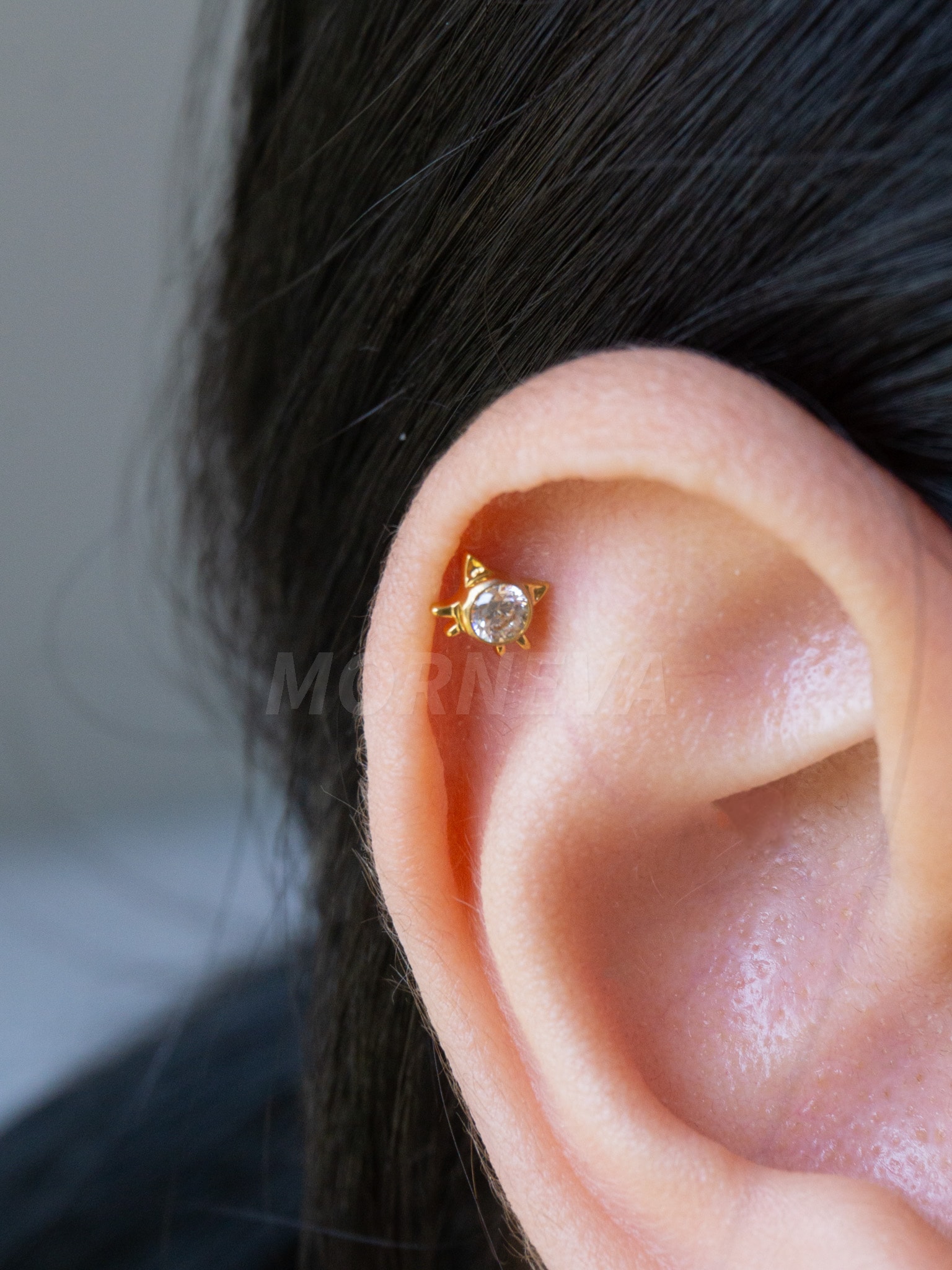Titanyum Hello Kitty Kedicik Kıkırdak Kulak Conch Helix Tragus Piercingi (1 Adet) - Altın