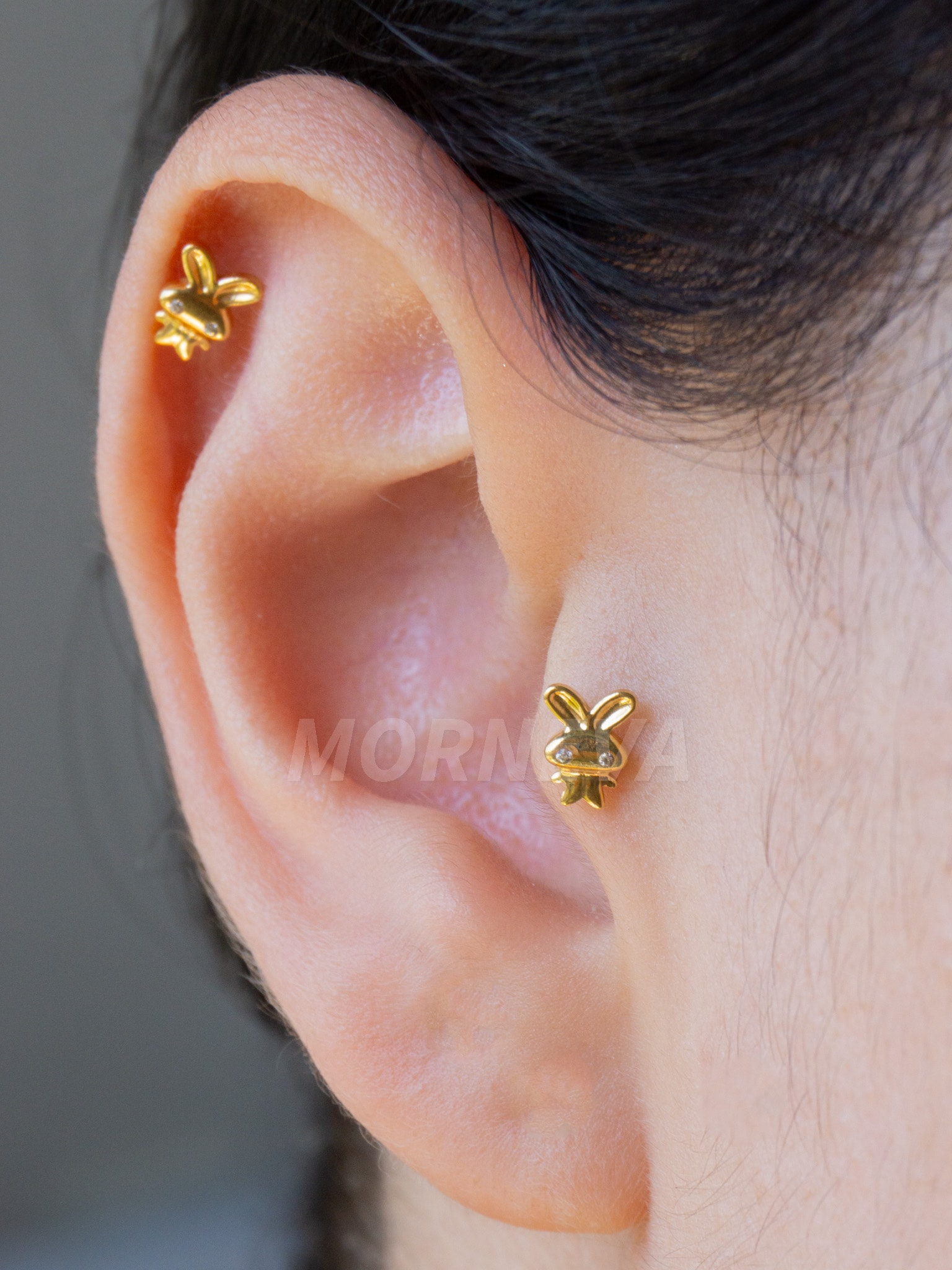 Titanyum Tavşan Kıkırdak Kulak Helix Conch Tragus Piercingi (1 Adet) - Altın