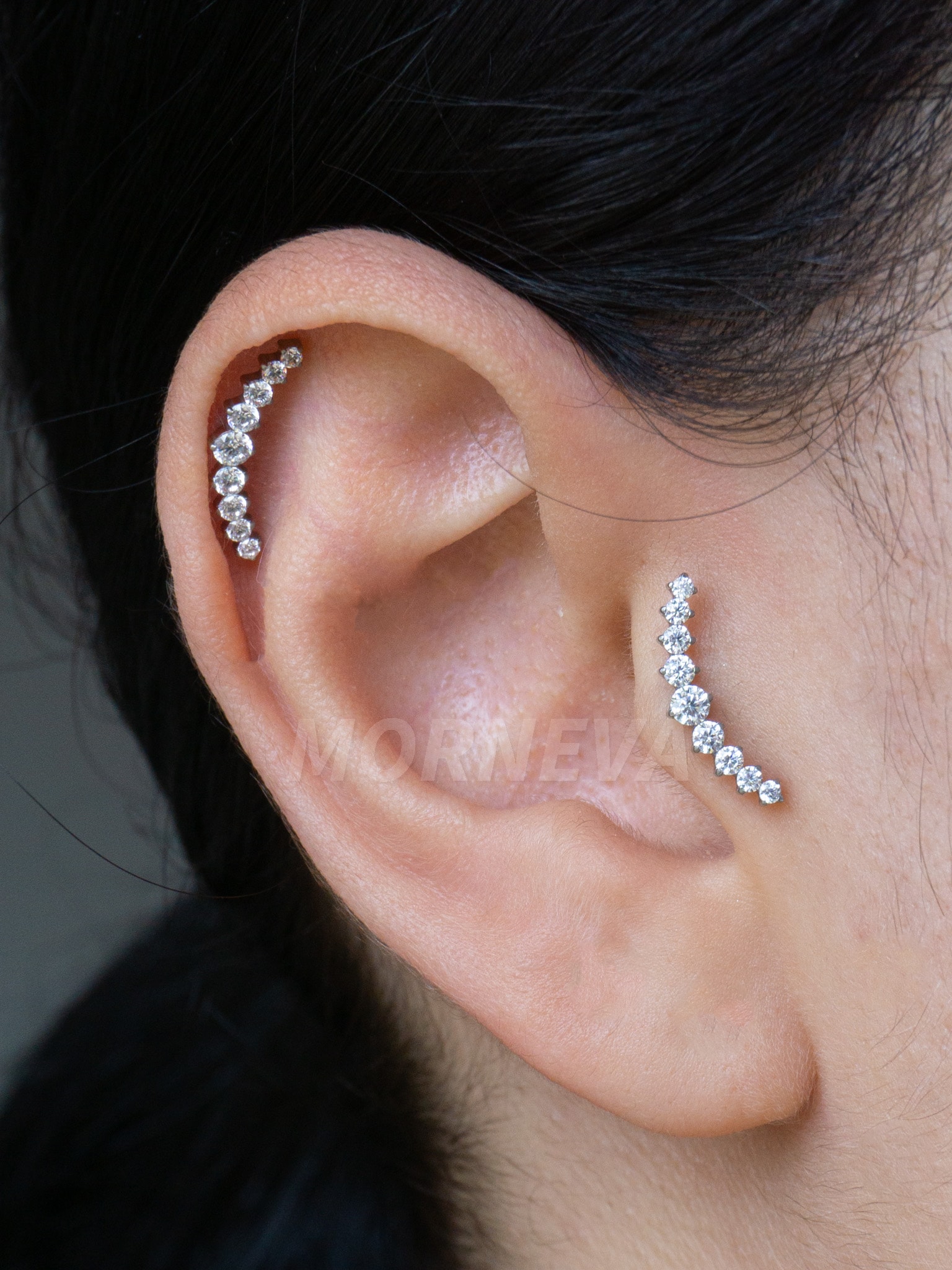 Titanyum Çoklu Daire Taşlı Kıkırdak Kulak Helix Conch Piercingi (1 Adet) - Gümüş